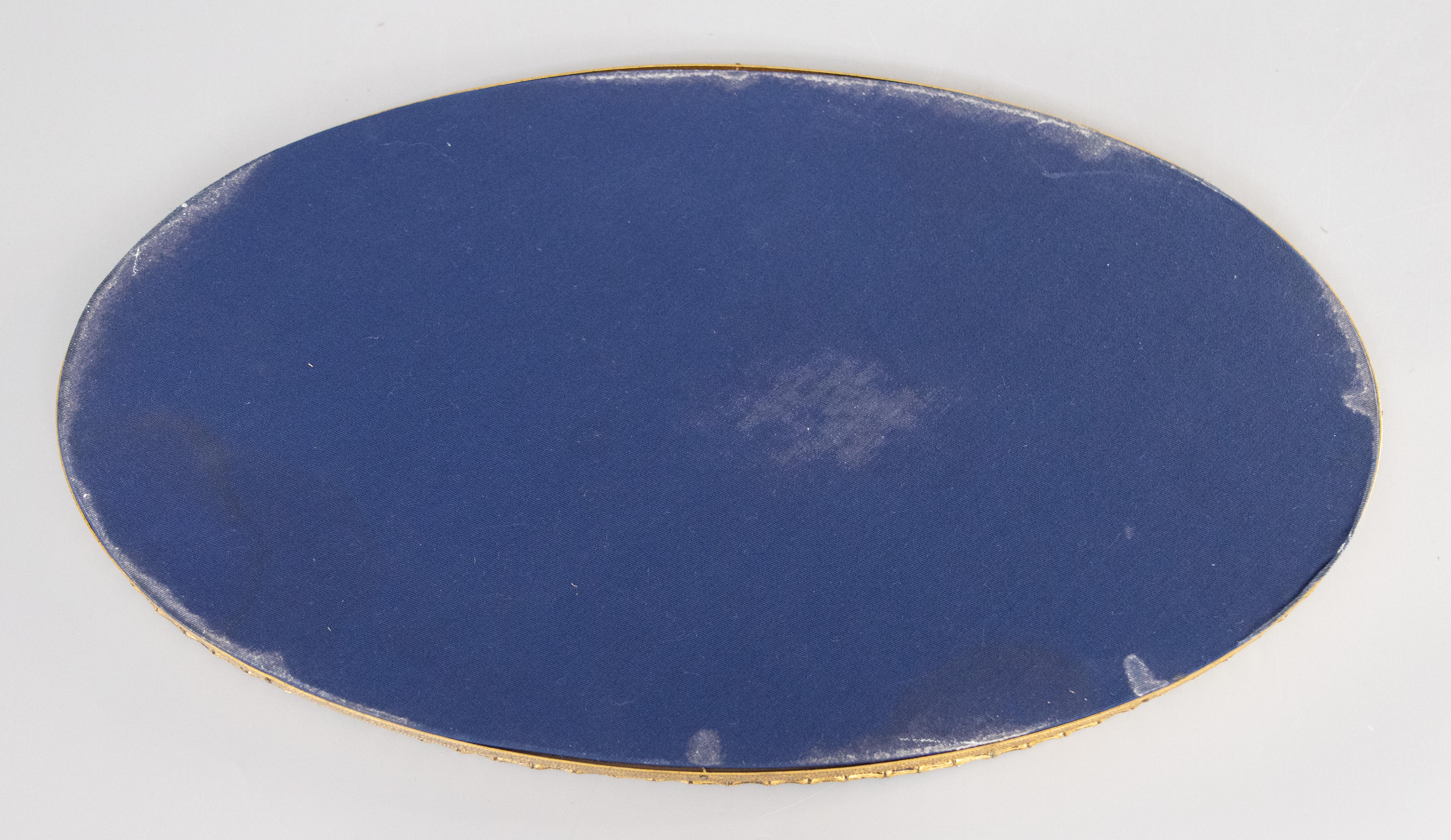 Large Hollywood Regency Faux Bamboo Gold Ormolu Oval Vanity Mirror Tray 2