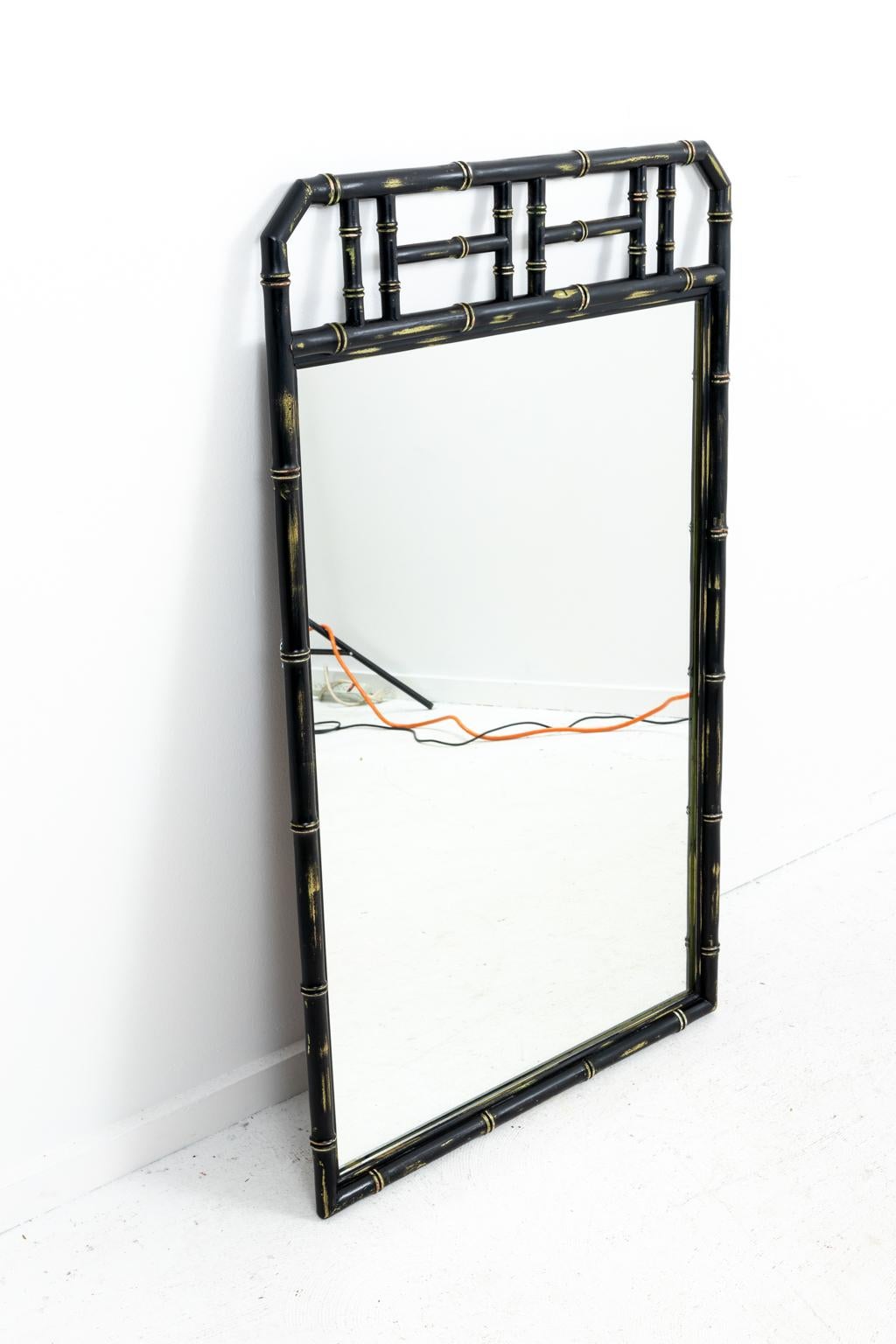 American Large Hollywood Regency Faux Bamboo Mirror For Sale