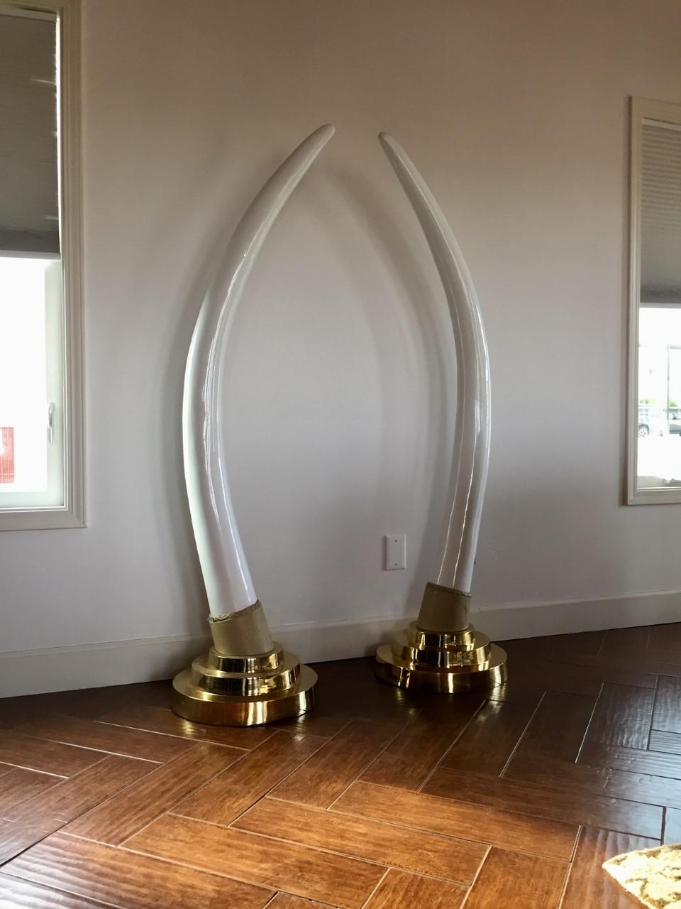 Large Hollywood Regency Faux Elephant Tusk Sculptures In Good Condition In San Diego, CA
