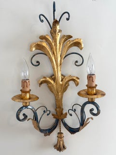 Large Hollywood Regency Florentine Wall Lamp Made in Italy 1970s 1 of 20
