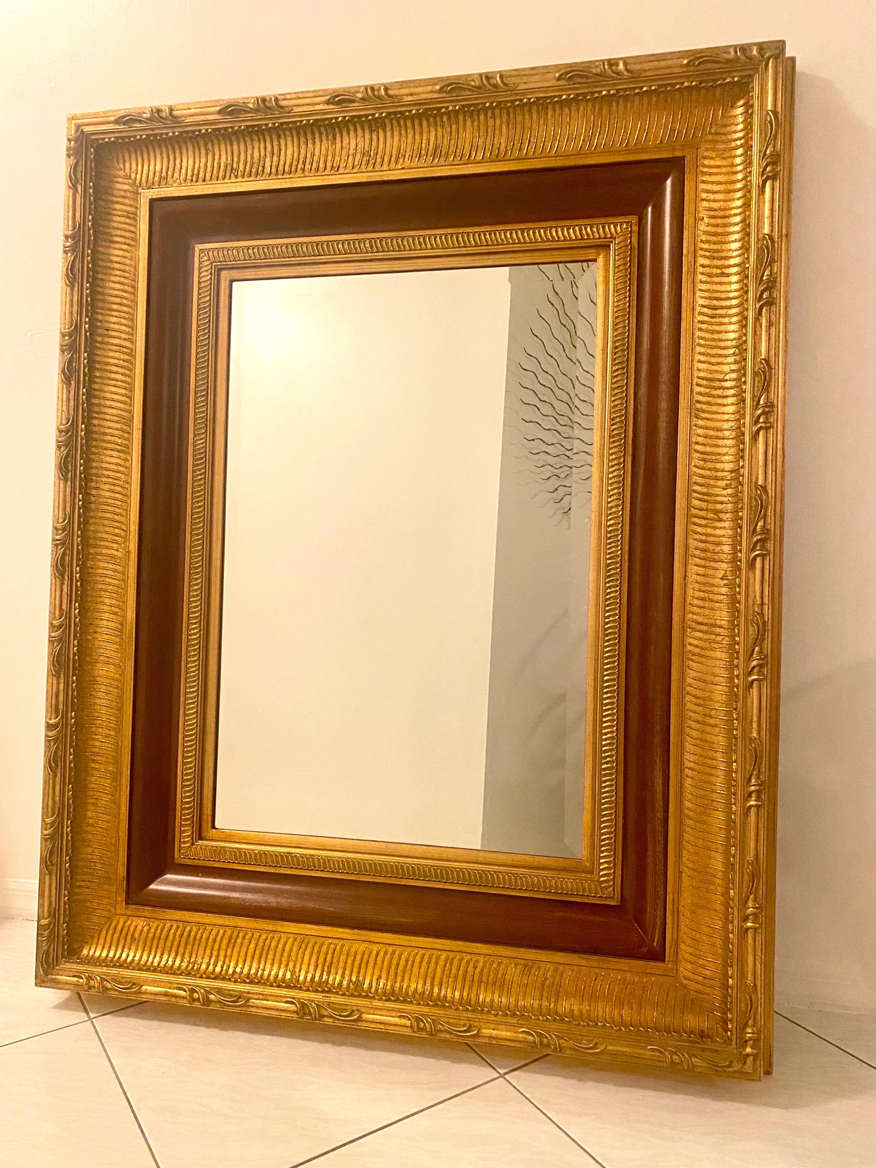 Large Hollywood Regency Gilded Wood Mirror In Good Condition For Sale In Miami, FL