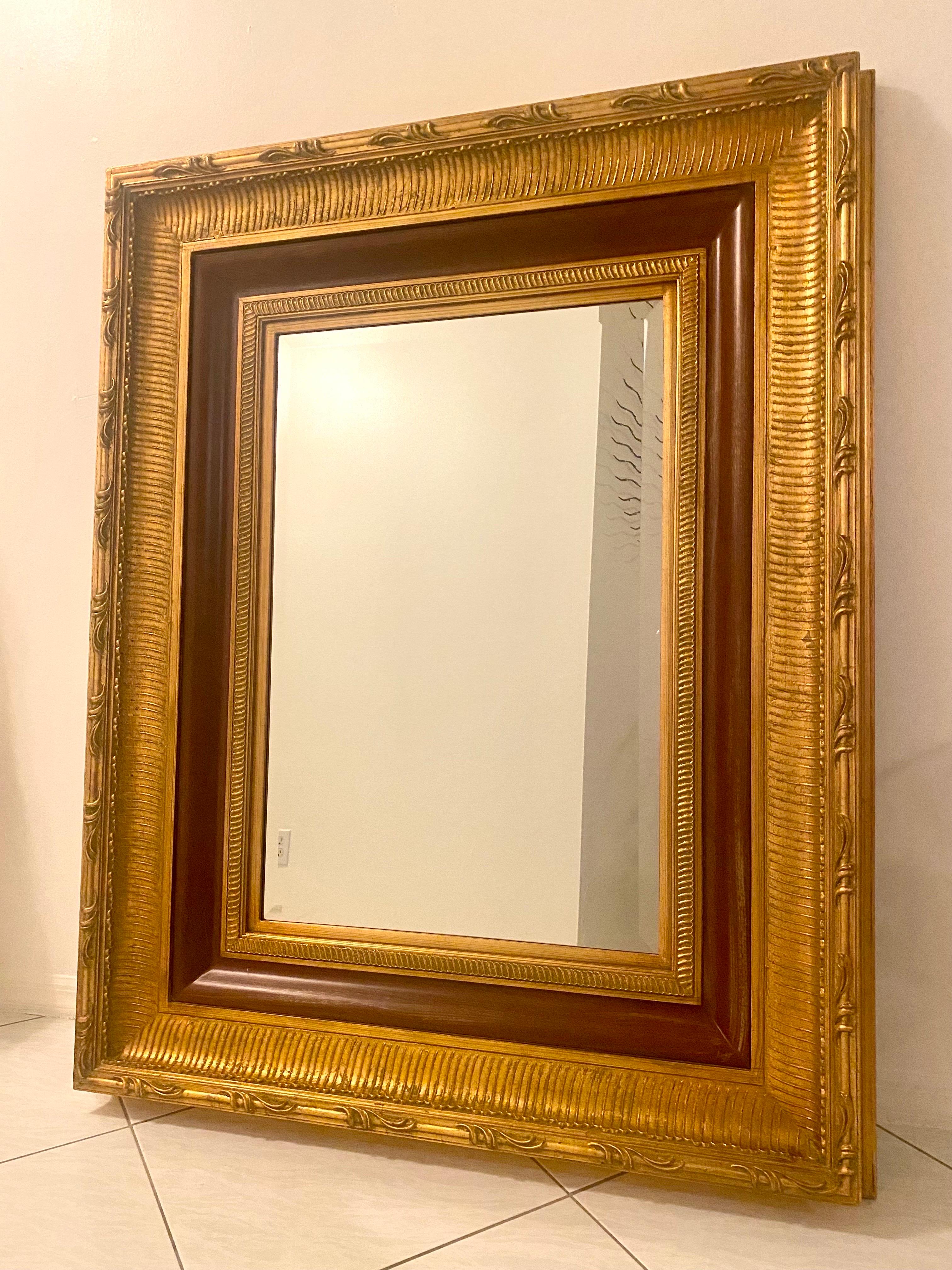 Giltwood Large Hollywood Regency Gilded Wood Mirror For Sale