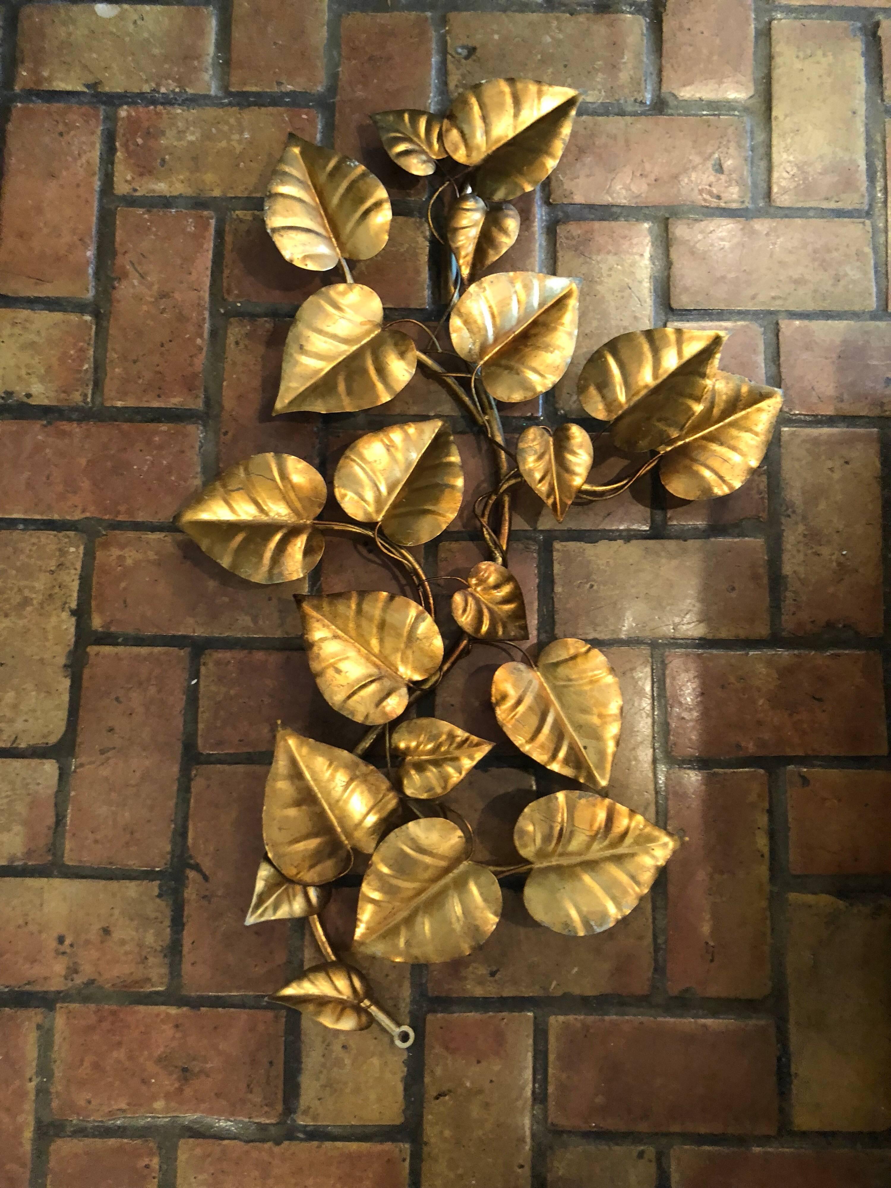 Iron Large Hollywood Regency Gilt Floral Wall Hanging