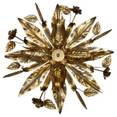 Large Hollywood Regency Gilt Metal Floral Four-Light Flush Mount or Wall Sconce