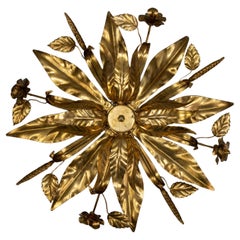 Large Hollywood Regency Gilt Metal Floral Four-Light Flush Mount or Wall Sconce
