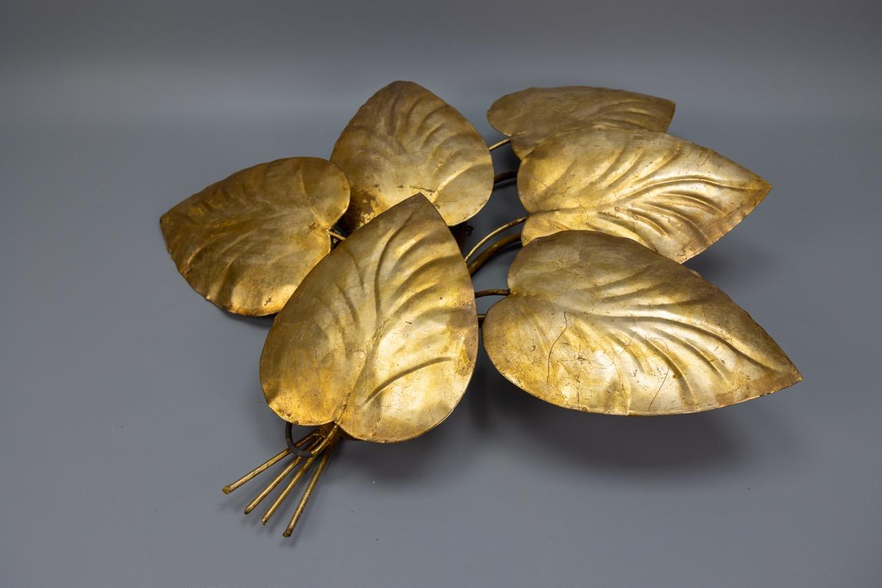 Grande applique à cinq lumières en métal doré de style régence hollywoodienne, années 1950 en vente 7