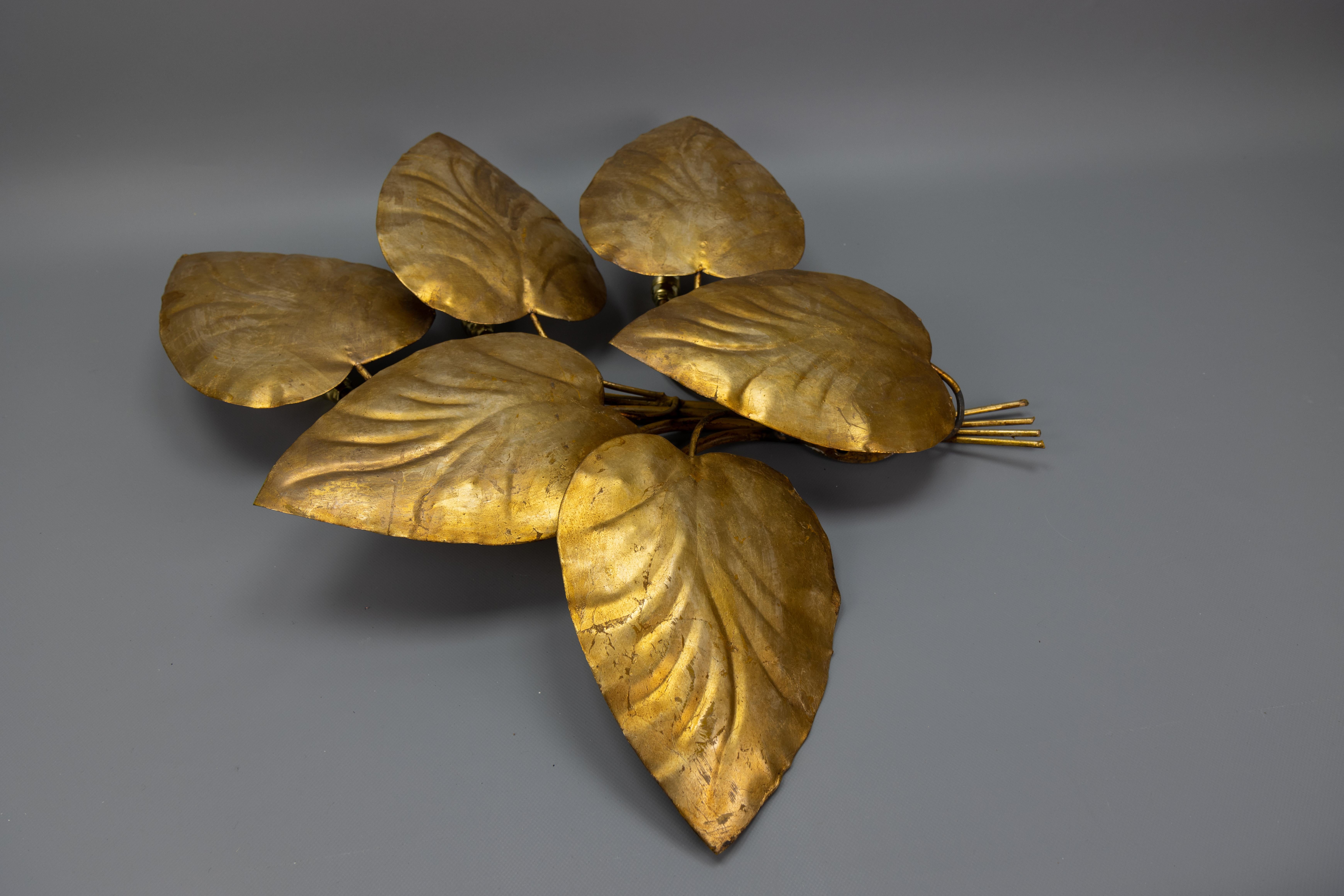 Grande applique à cinq lumières en métal doré de style régence hollywoodienne, années 1950 en vente 11