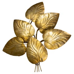 Large Hollywood Regency Gilt Metal Leaf Five-Light Sconce, 1950s