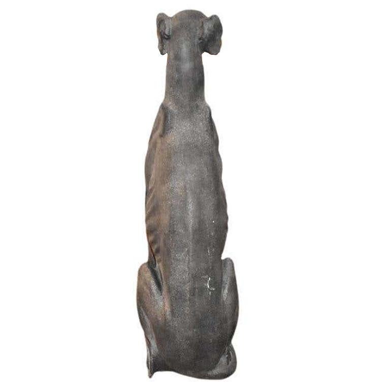 American Large Hollywood Regency Gray Life Size Whippet Dog Statue 