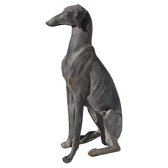 Large Hollywood Regency Gray Life Size Whippet Dog Statue 