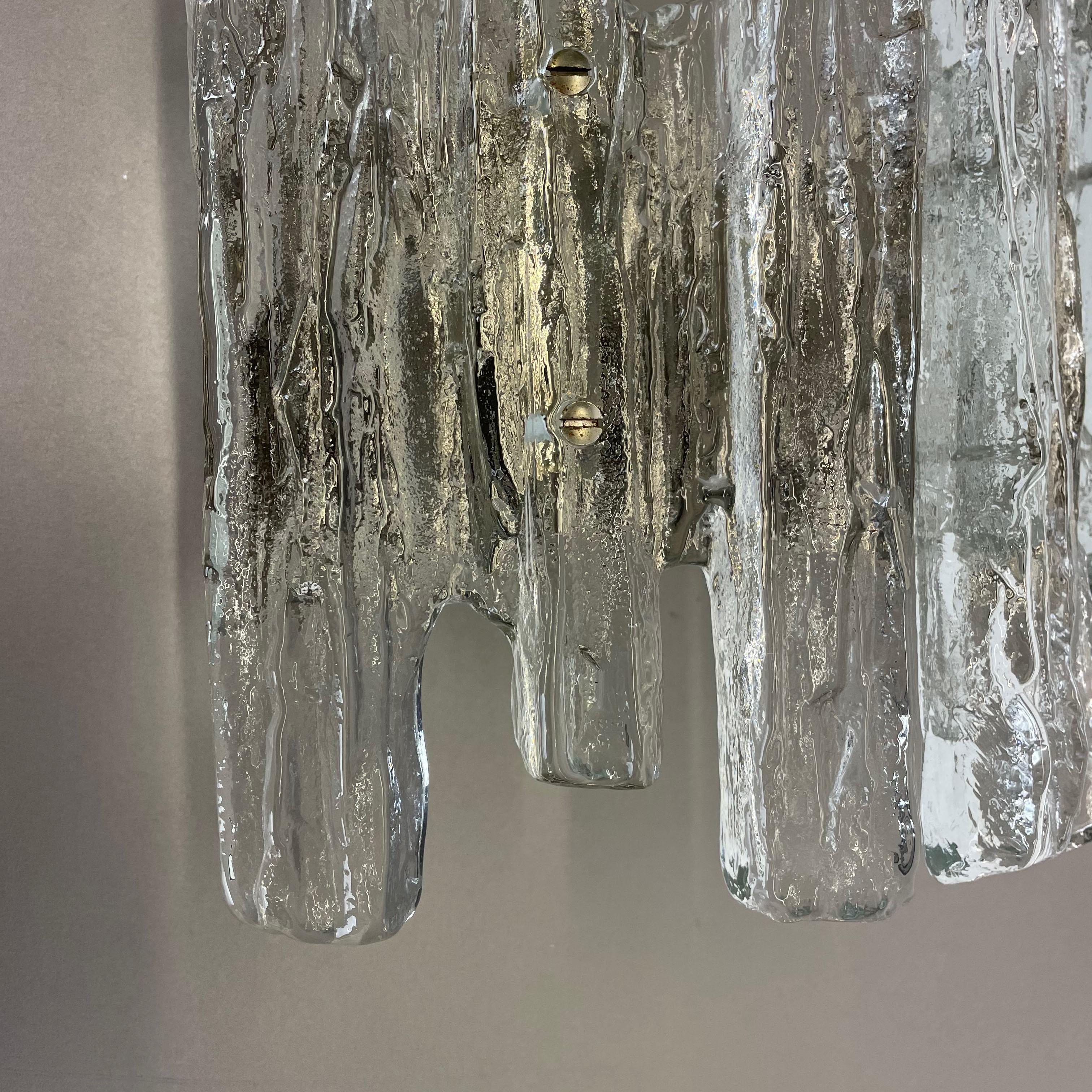 Large Hollywood Regency Ice Glass Wall Light Made by J. T. Kalmar Lights, 1960s For Sale 3