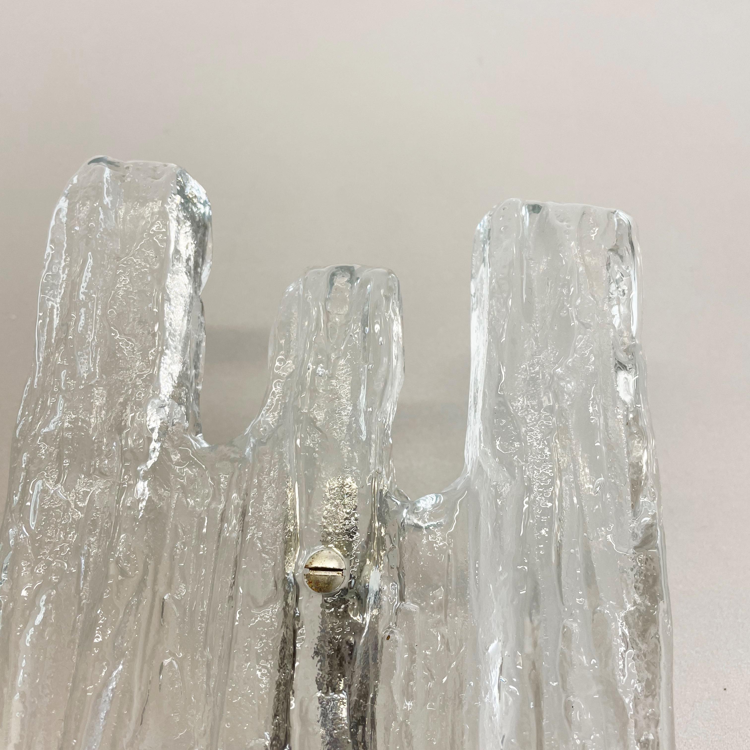 Large Hollywood Regency Ice Glass Wall Light Made by J. T. Kalmar Lights, 1960s For Sale 11