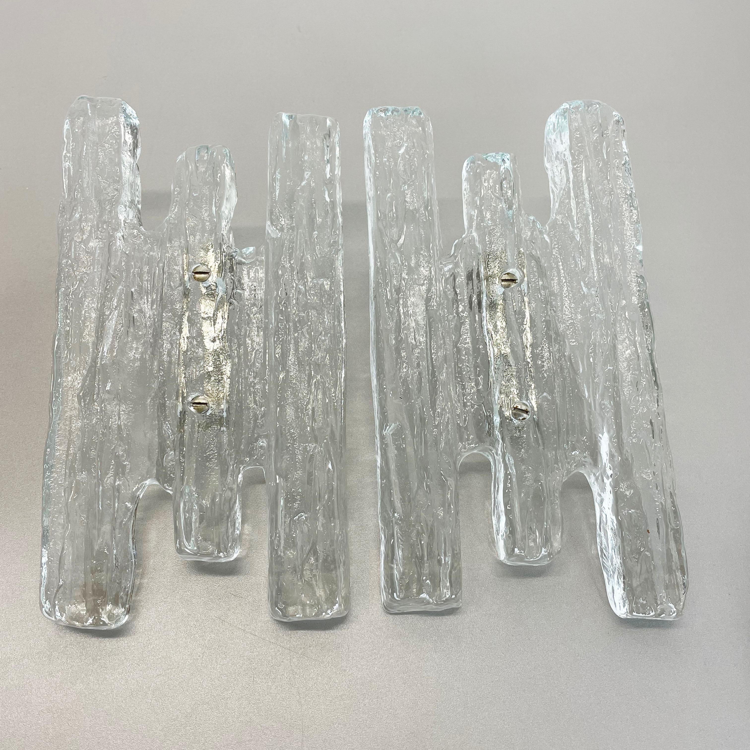 Large Hollywood Regency Ice Glass Wall Light Made by J. T. Kalmar Lights, 1960s For Sale 12