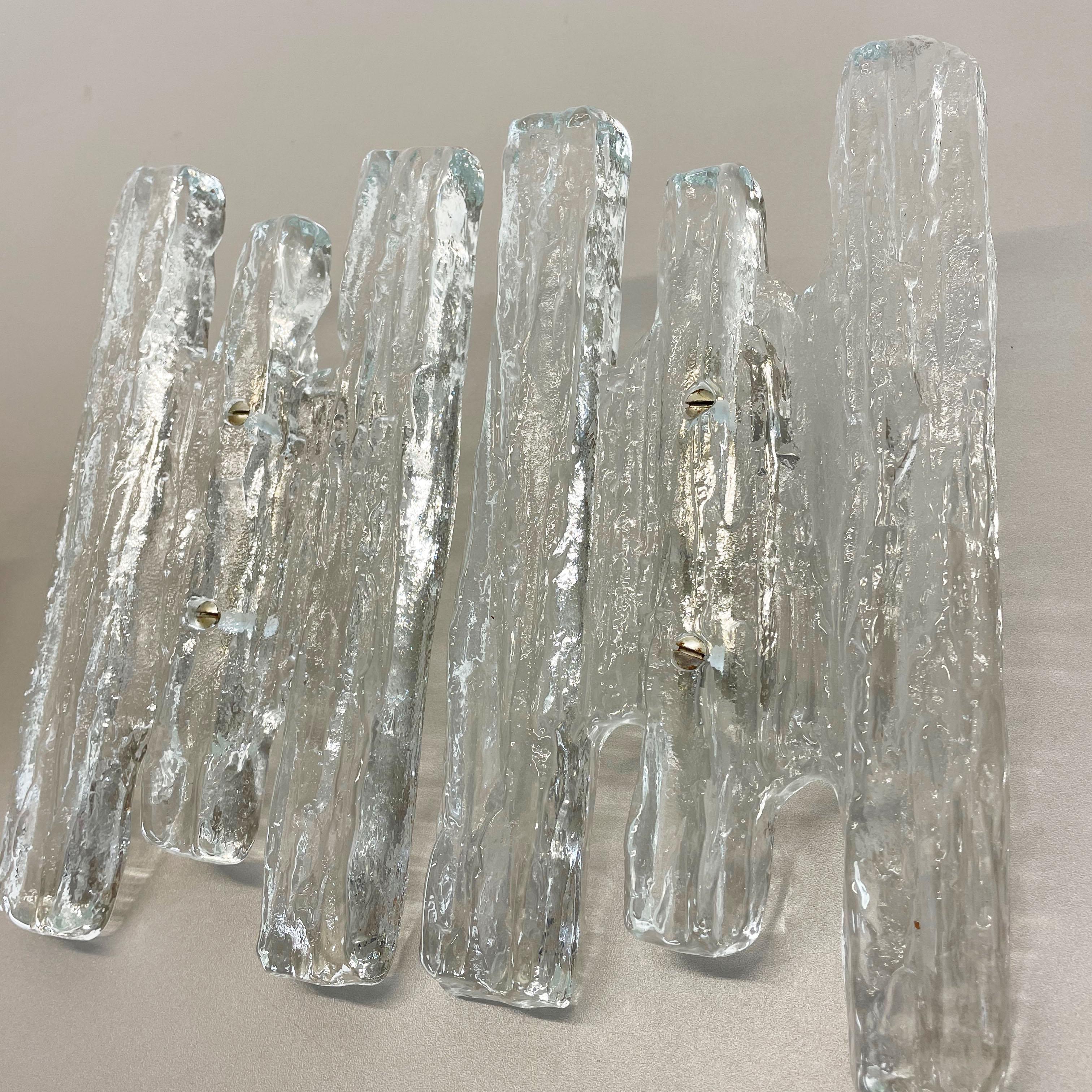 Large Hollywood Regency Ice Glass Wall Light Made by J. T. Kalmar Lights, 1960s For Sale 13