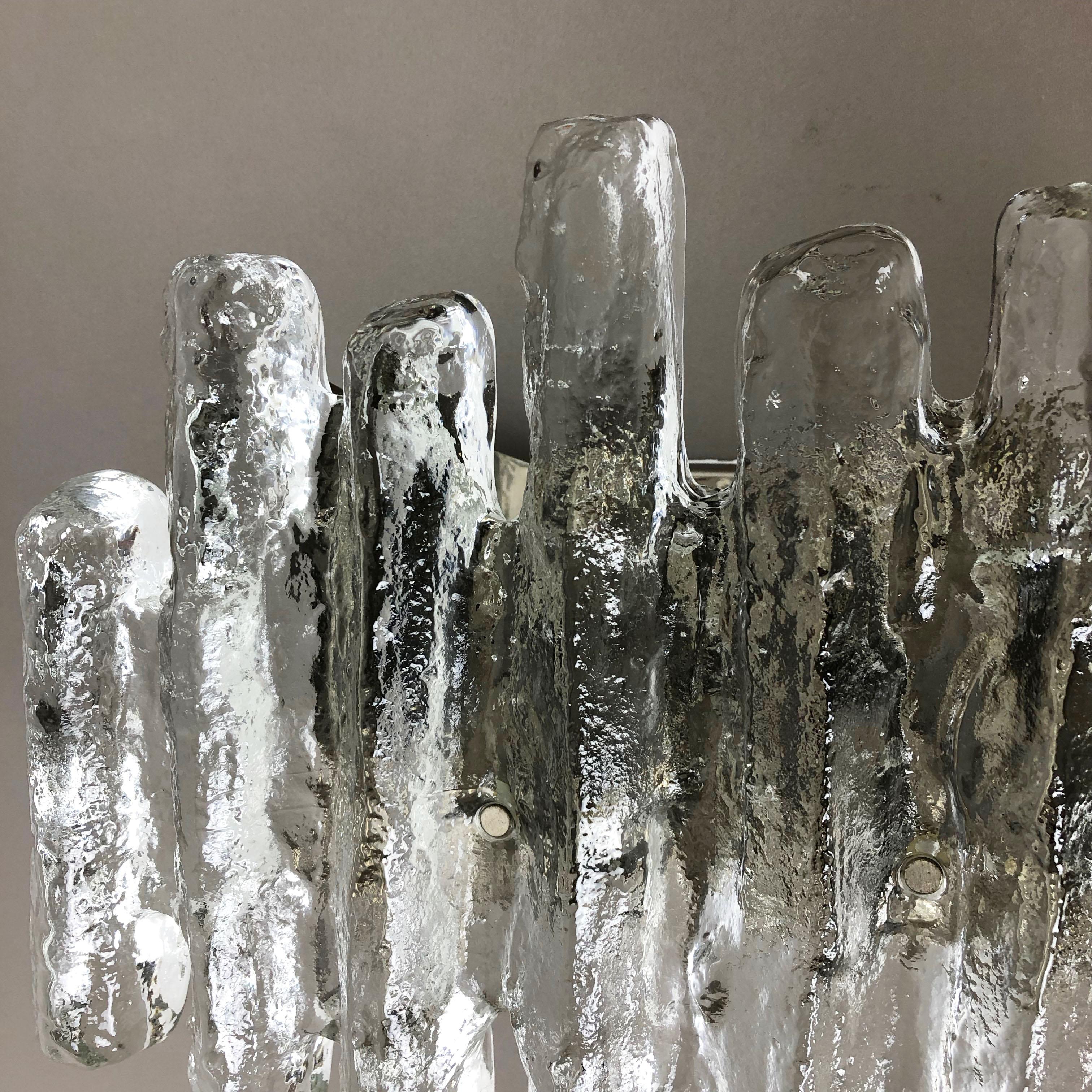 Metal Large Hollywood Regency Ice Glass Wall Light Made by J. T. Kalmar Lights, 1960s