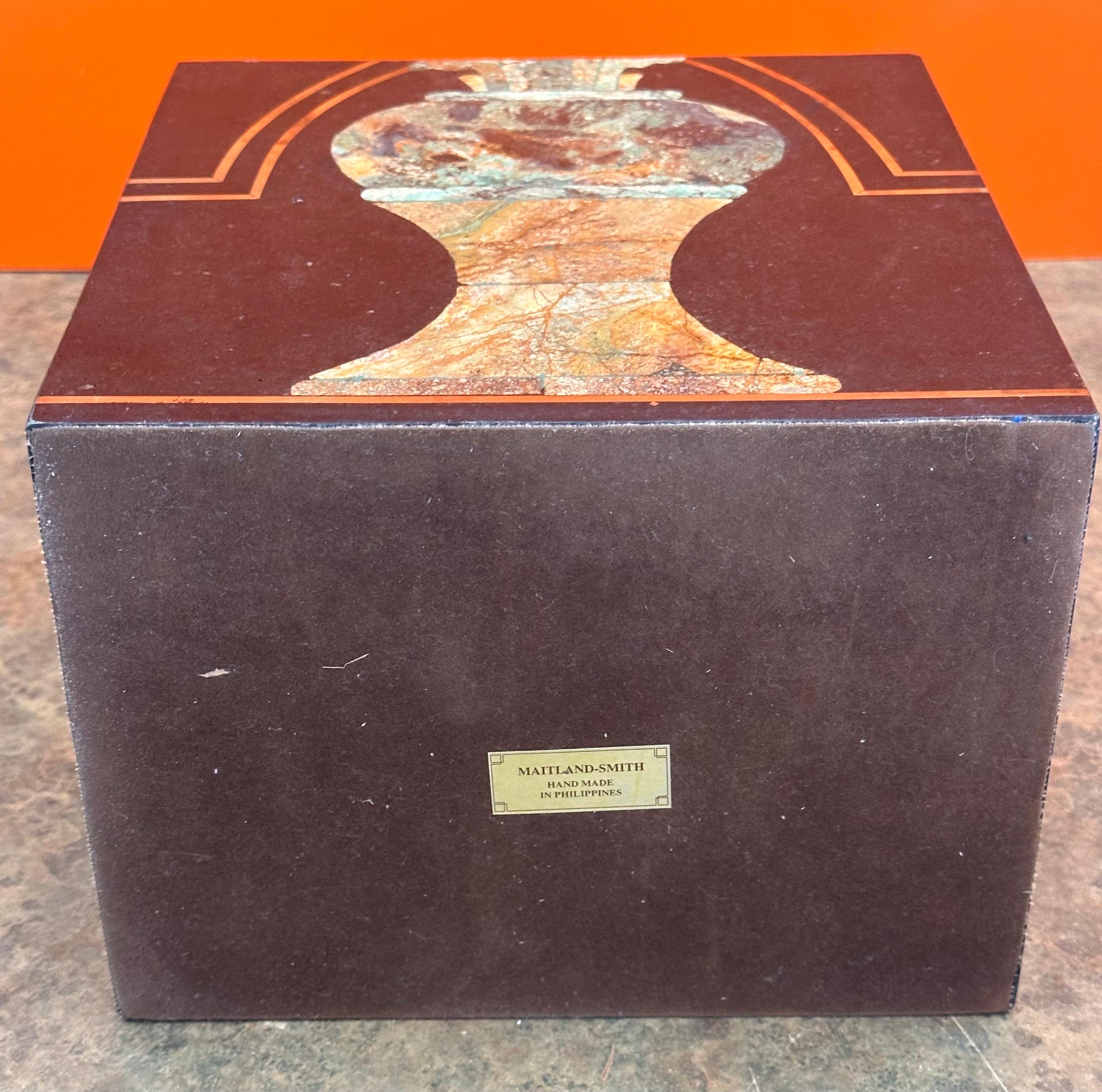 Large Hollywood Regency Inlaid Stone & Brass Box by Maitland Smith 9