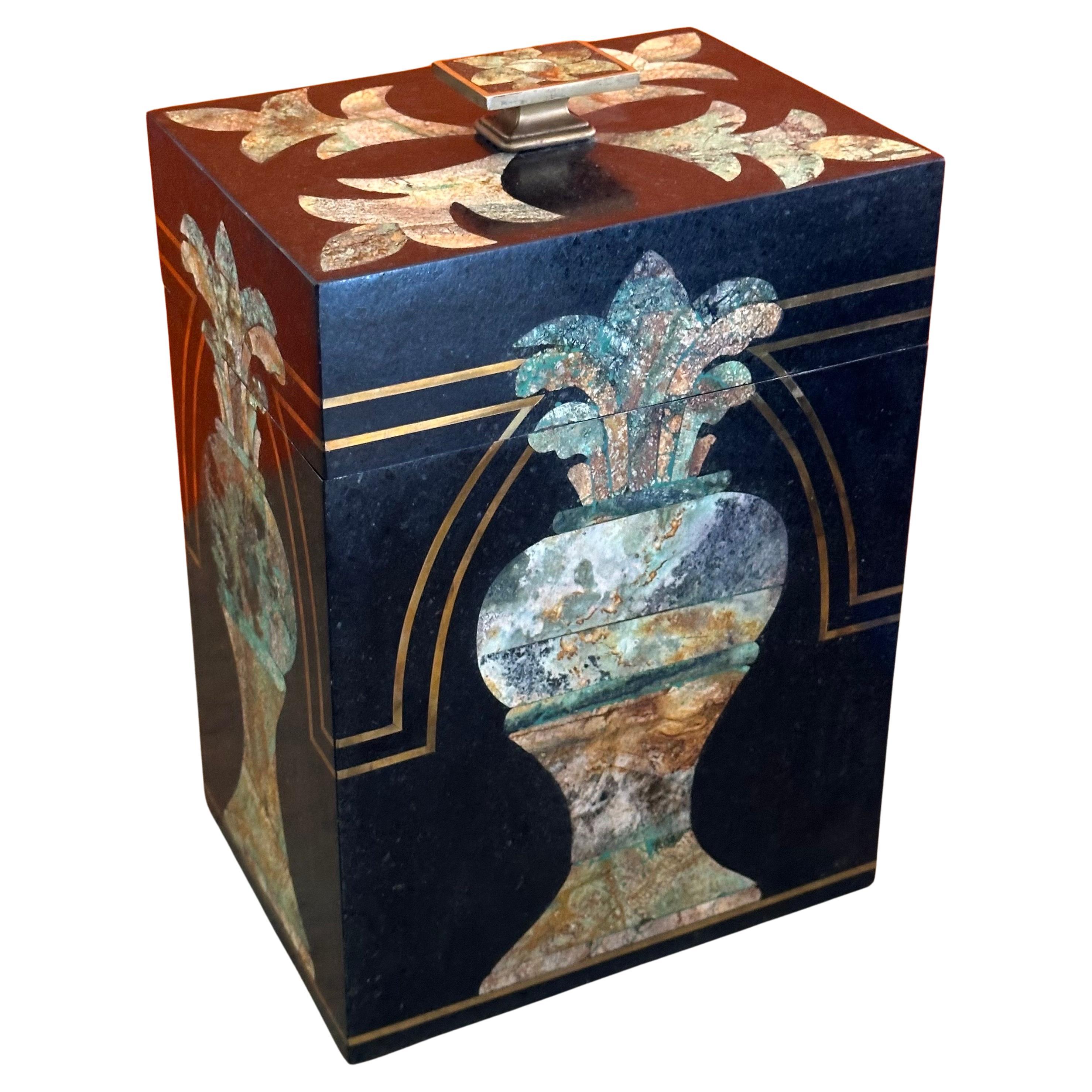Large Hollywood Regency Inlaid Stone & Brass Box by Maitland Smith 11