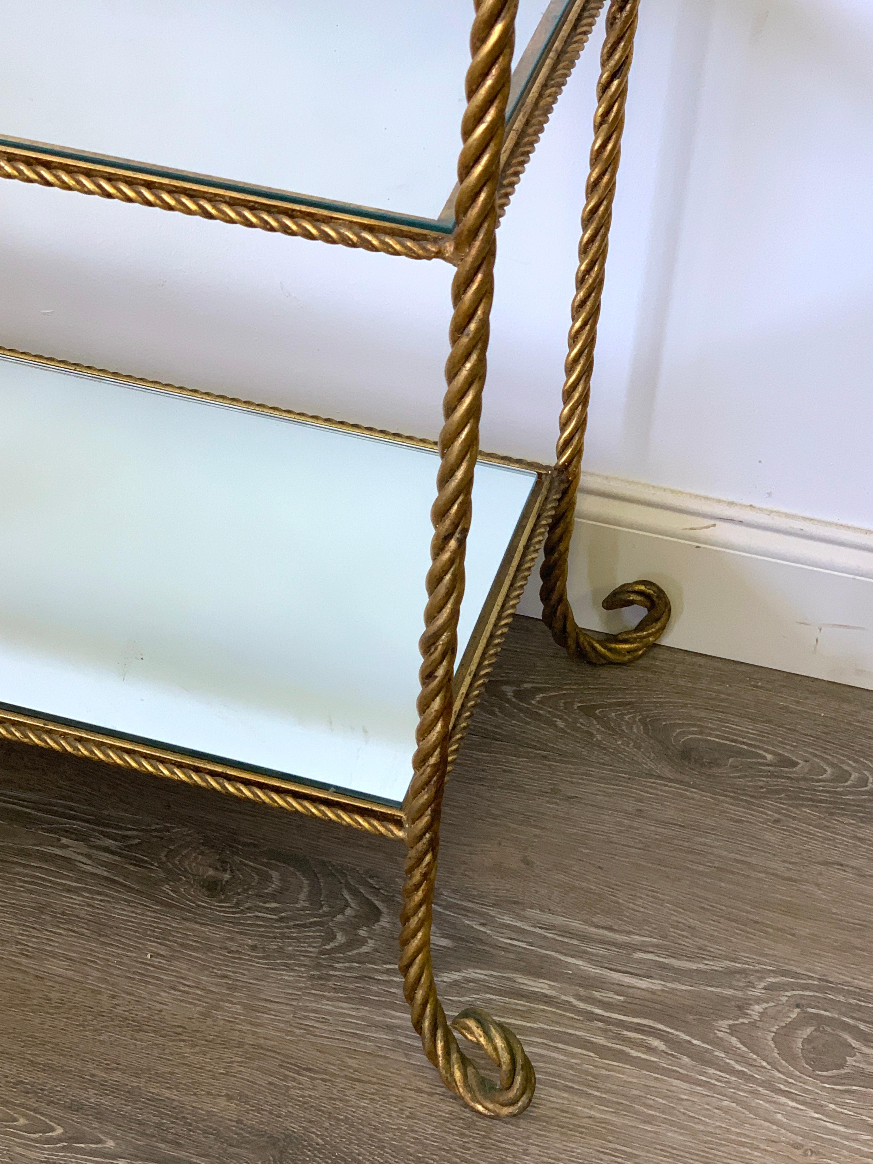 Large Hollywood Regency Italian Gilt Metal Rope Étagère In Good Condition For Sale In West Palm Beach, FL