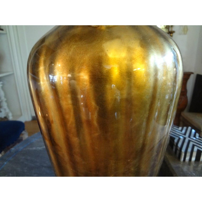 Mid-20th Century Italian Midcentury Gold Glass Lamp on Iron Base For Sale