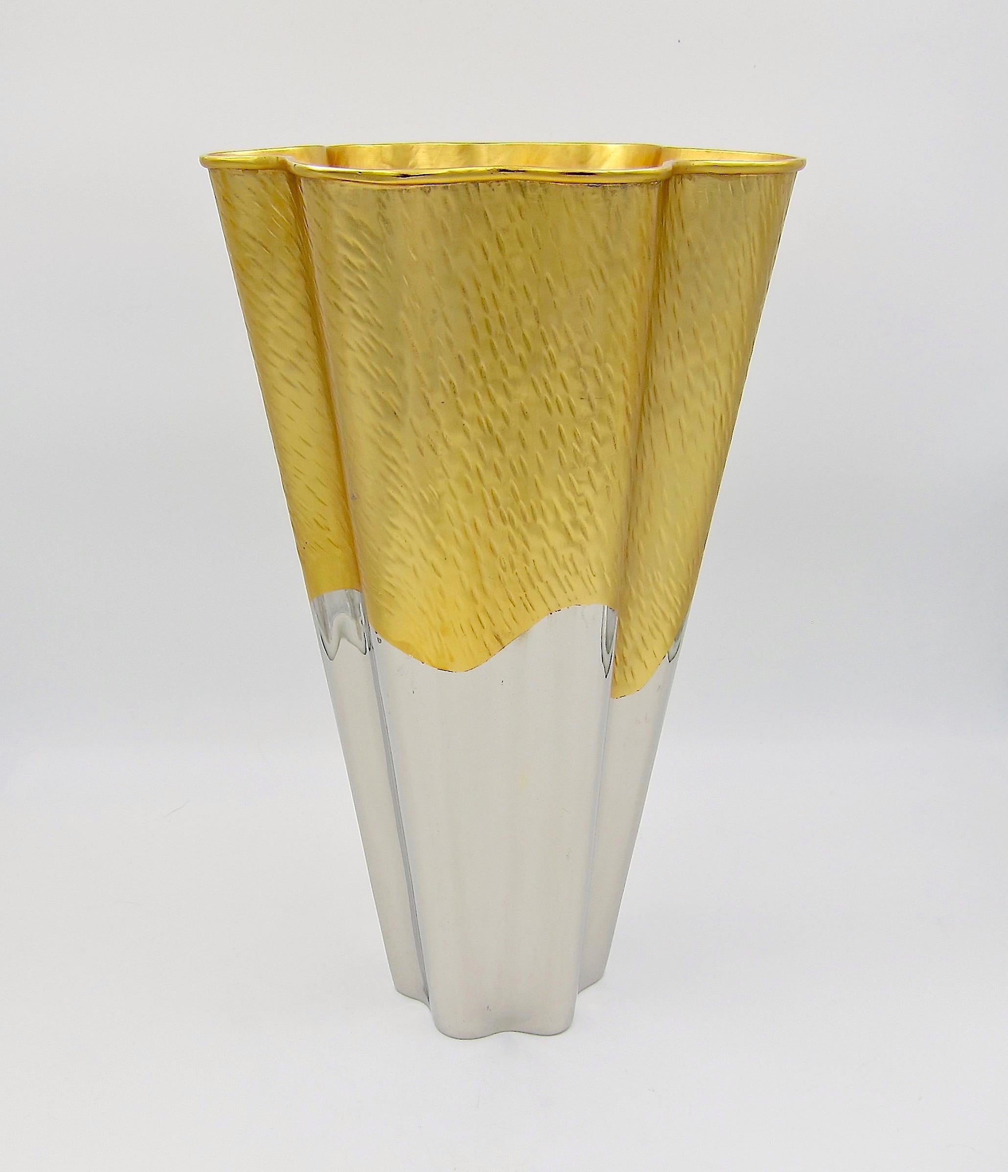 Contemporary Large L'Objet Dualite Vase in Silver and Gold Metal