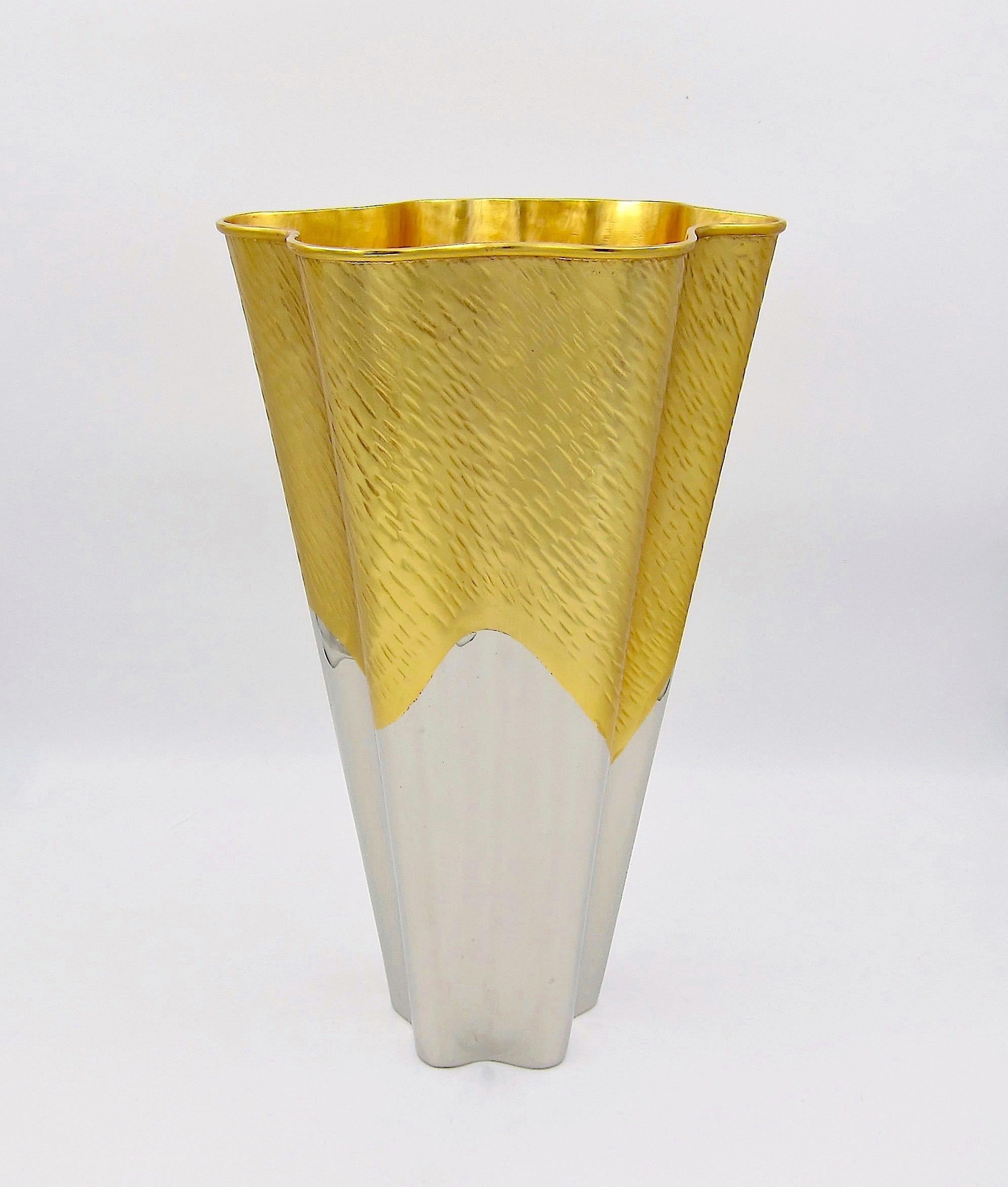 Large L'Objet Dualite Vase in Silver and Gold Metal 1
