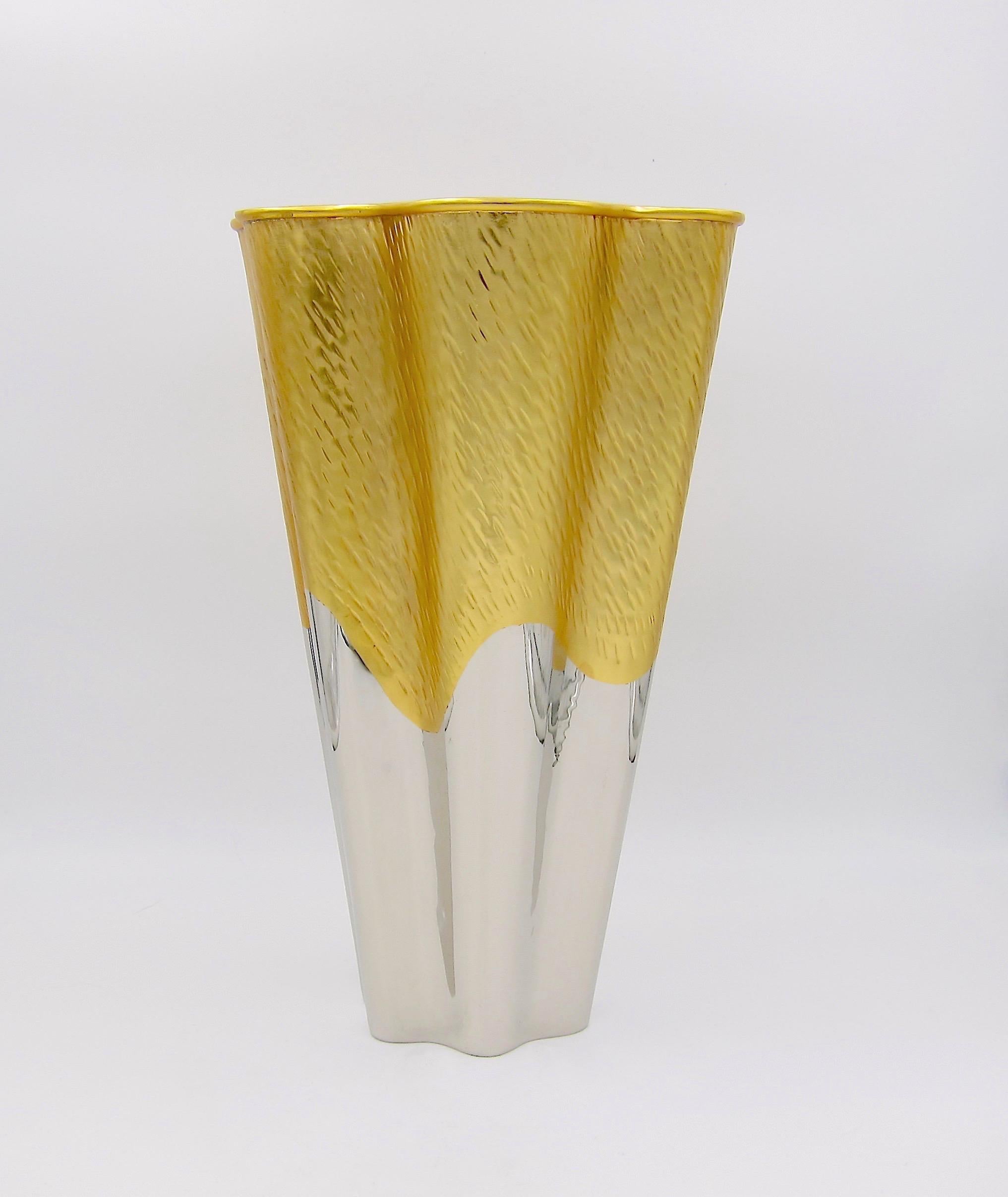 Large L'Objet Dualite Vase in Silver and Gold Metal 3