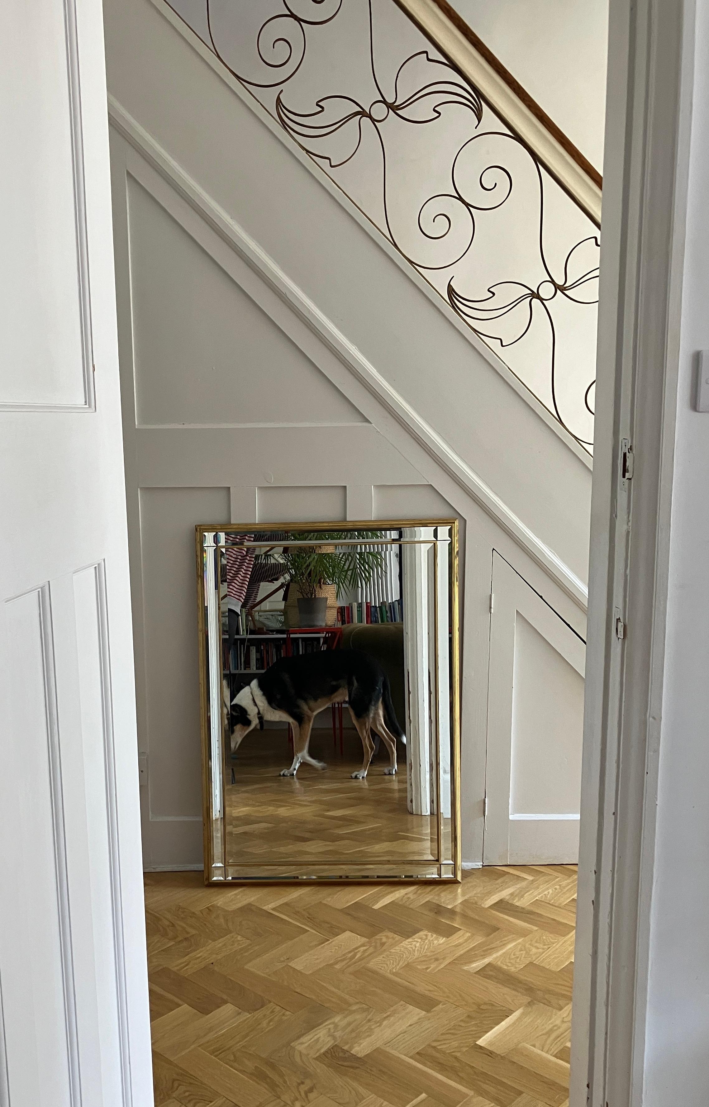 Beveled Large Hollywood Regency Multi Bevel Mirror with Gold Frame For Sale