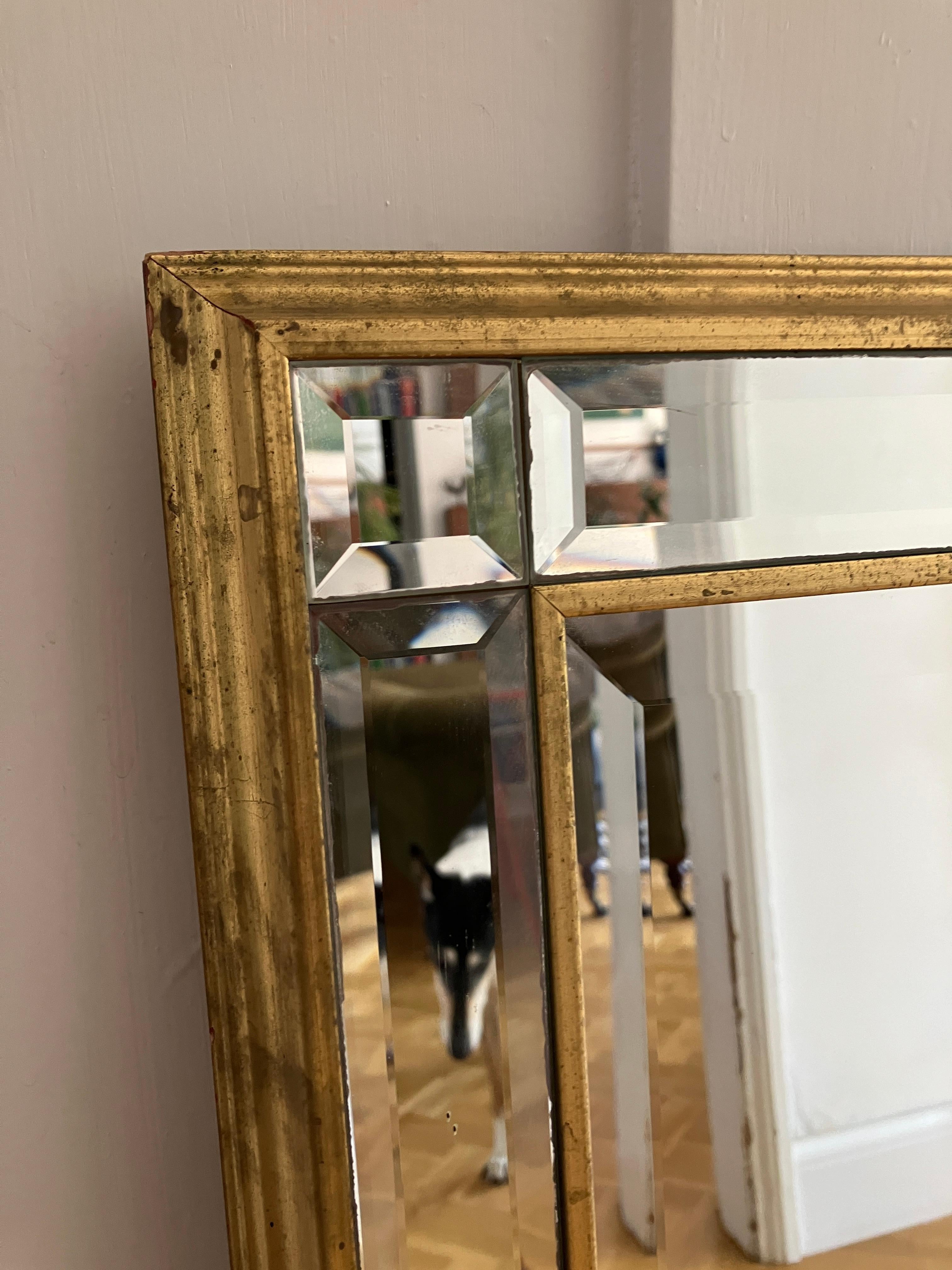 Large Hollywood Regency Multi Bevel Mirror with Gold Frame In Good Condition For Sale In Leicester, GB