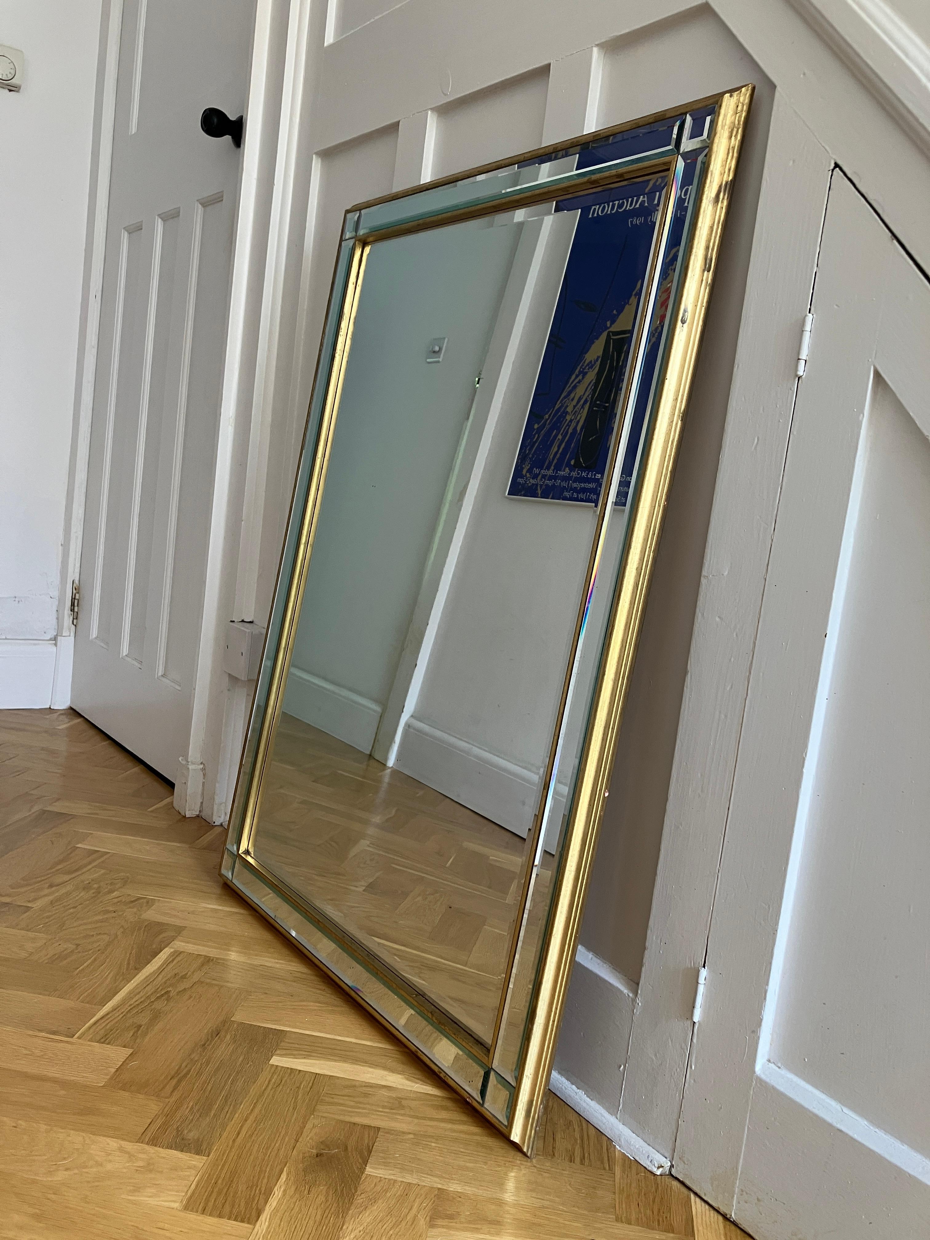 20th Century Large Hollywood Regency Multi Bevel Mirror with Gold Frame For Sale