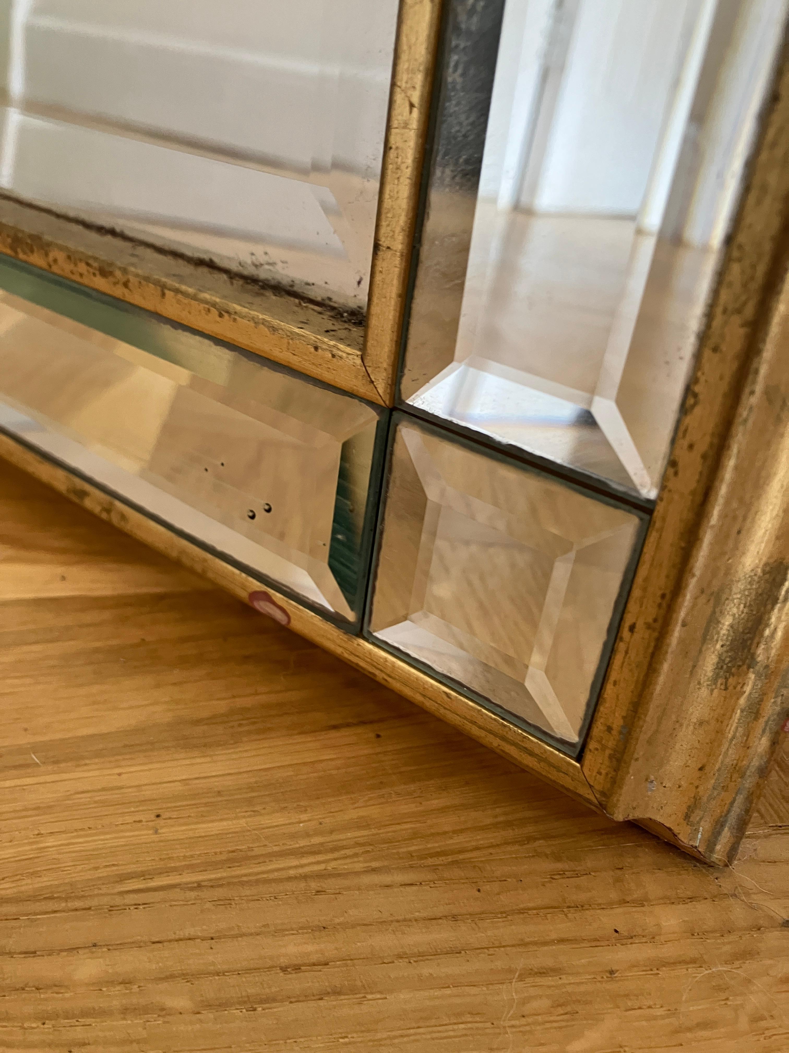 Large Hollywood Regency Multi Bevel Mirror with Gold Frame For Sale 1