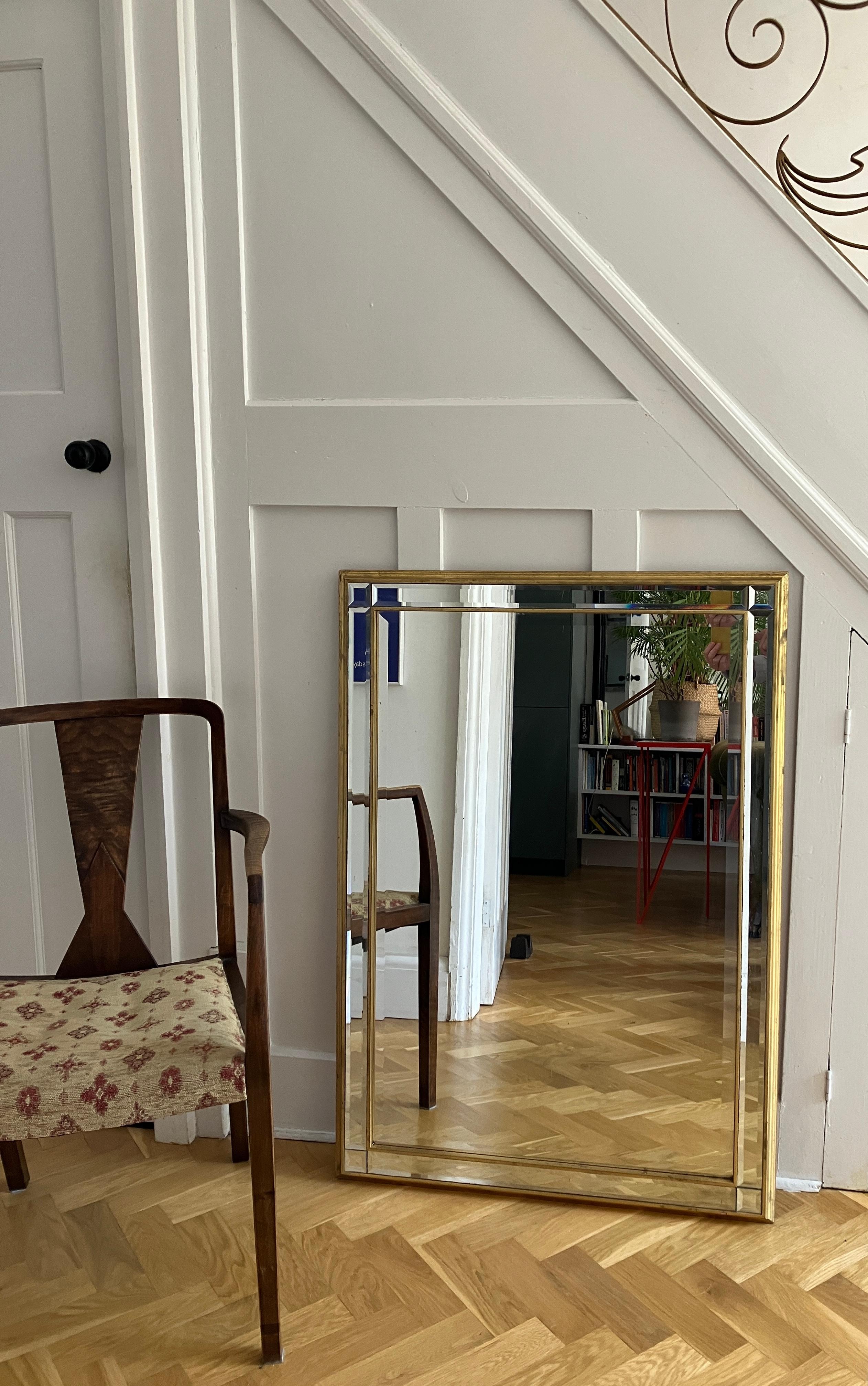 Large Hollywood Regency Multi Bevel Mirror with Gold Frame For Sale 2