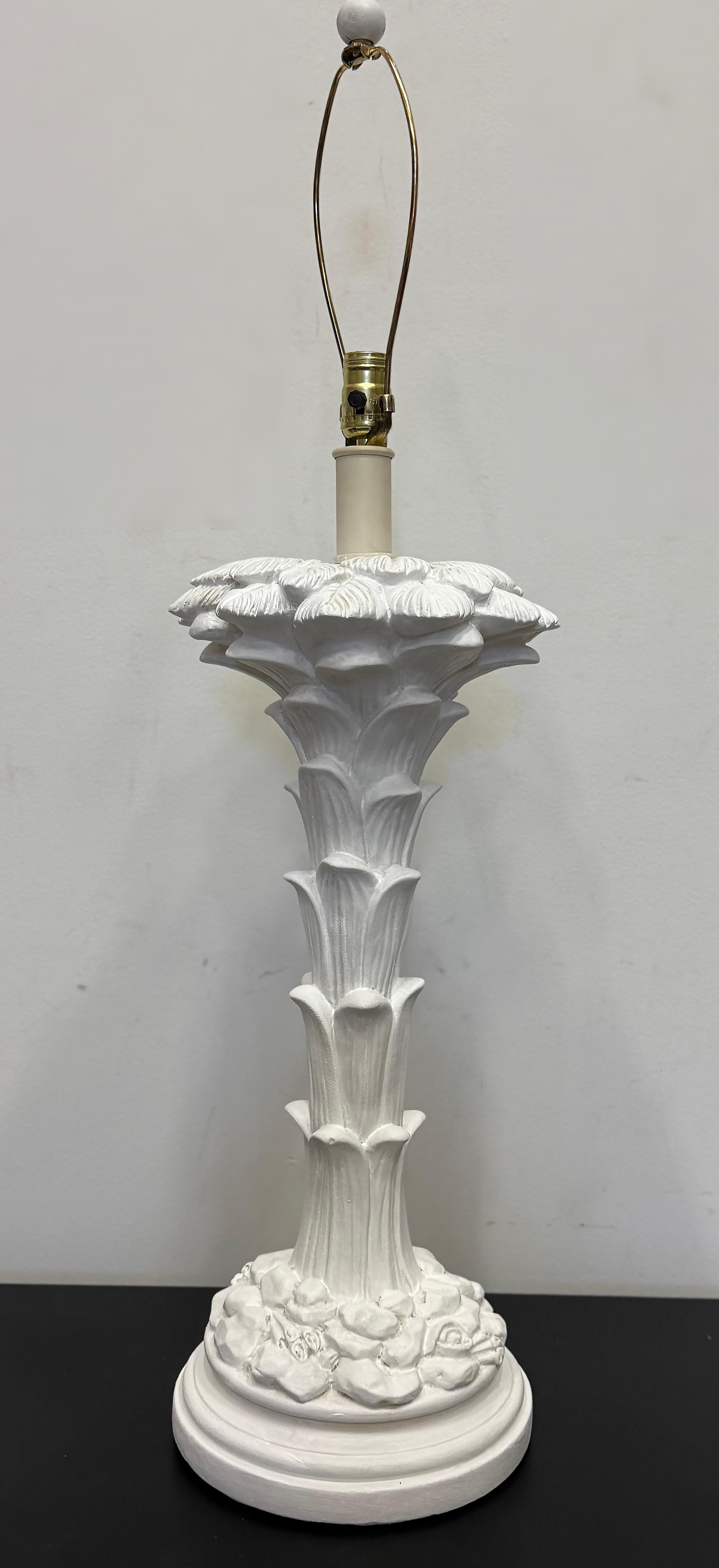 American Large Hollywood Regency Palm Fronds Lamp in Serge Roche Style For Sale