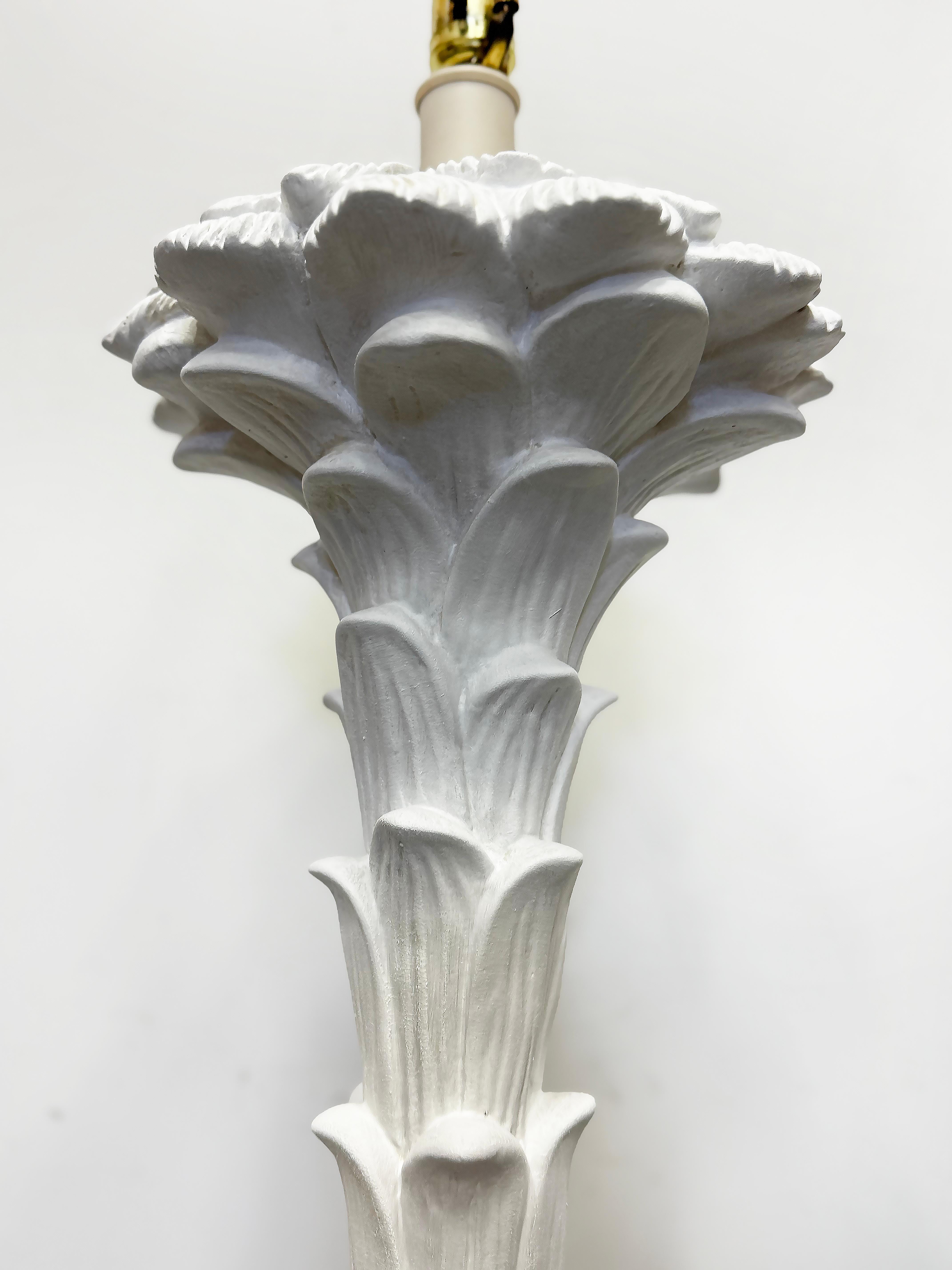 Metal Large Hollywood Regency Palm Fronds Lamp in Serge Roche Style For Sale
