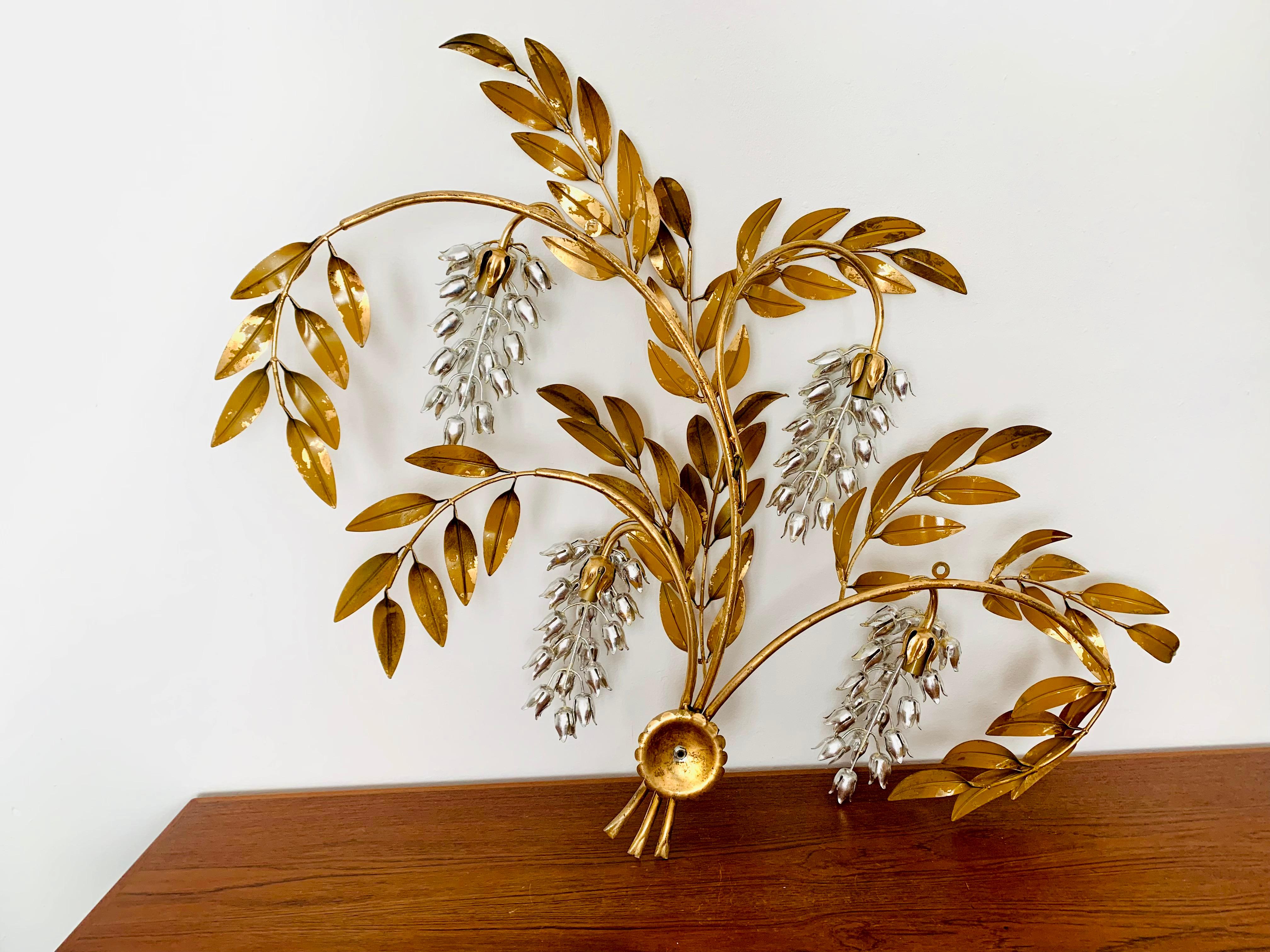 Large Hollywood Regency Palm Leaf Wall Lamp by Hans Kögl For Sale 6