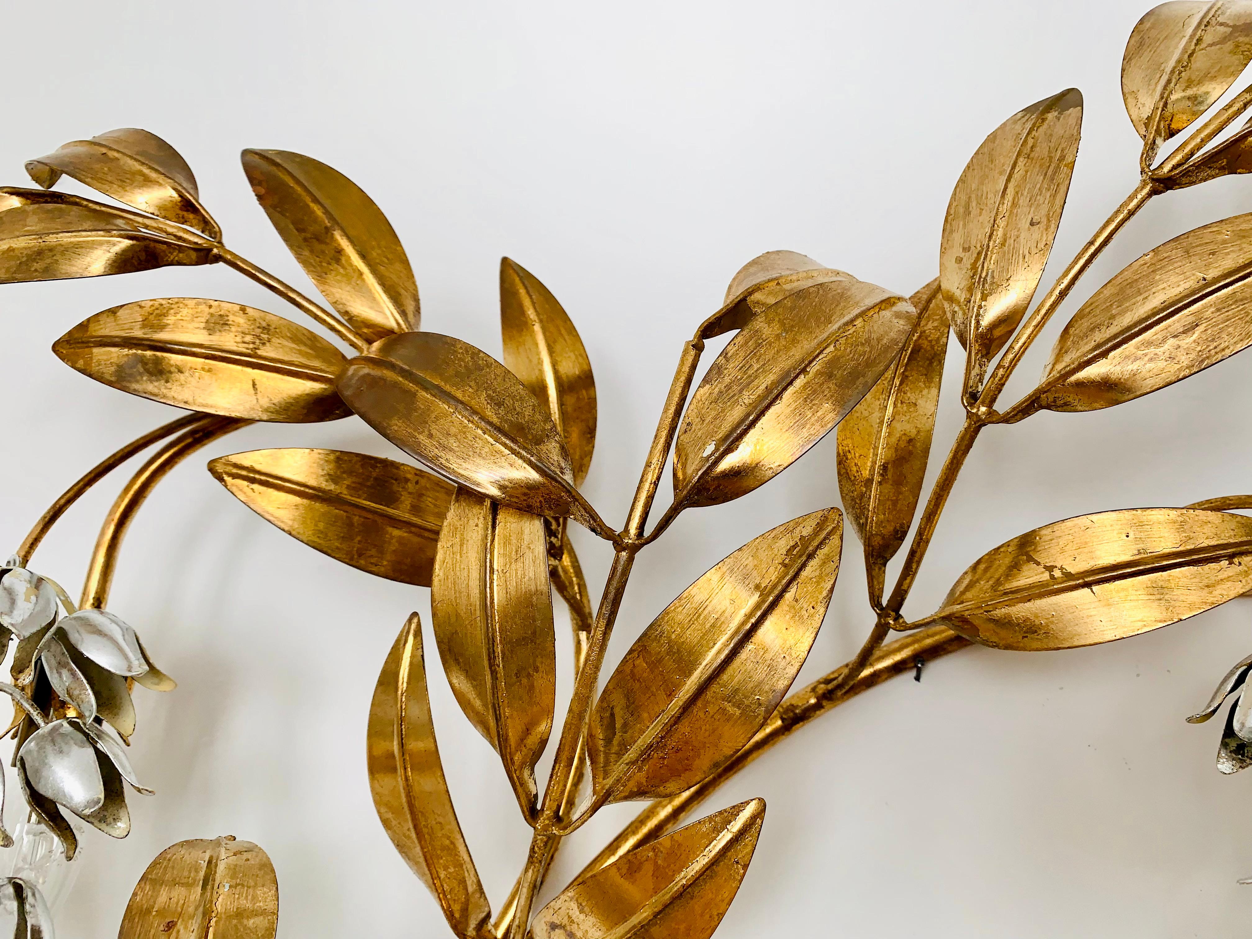 Large Hollywood Regency Palm Leaf Wall Lamp by Hans Kögl For Sale 9