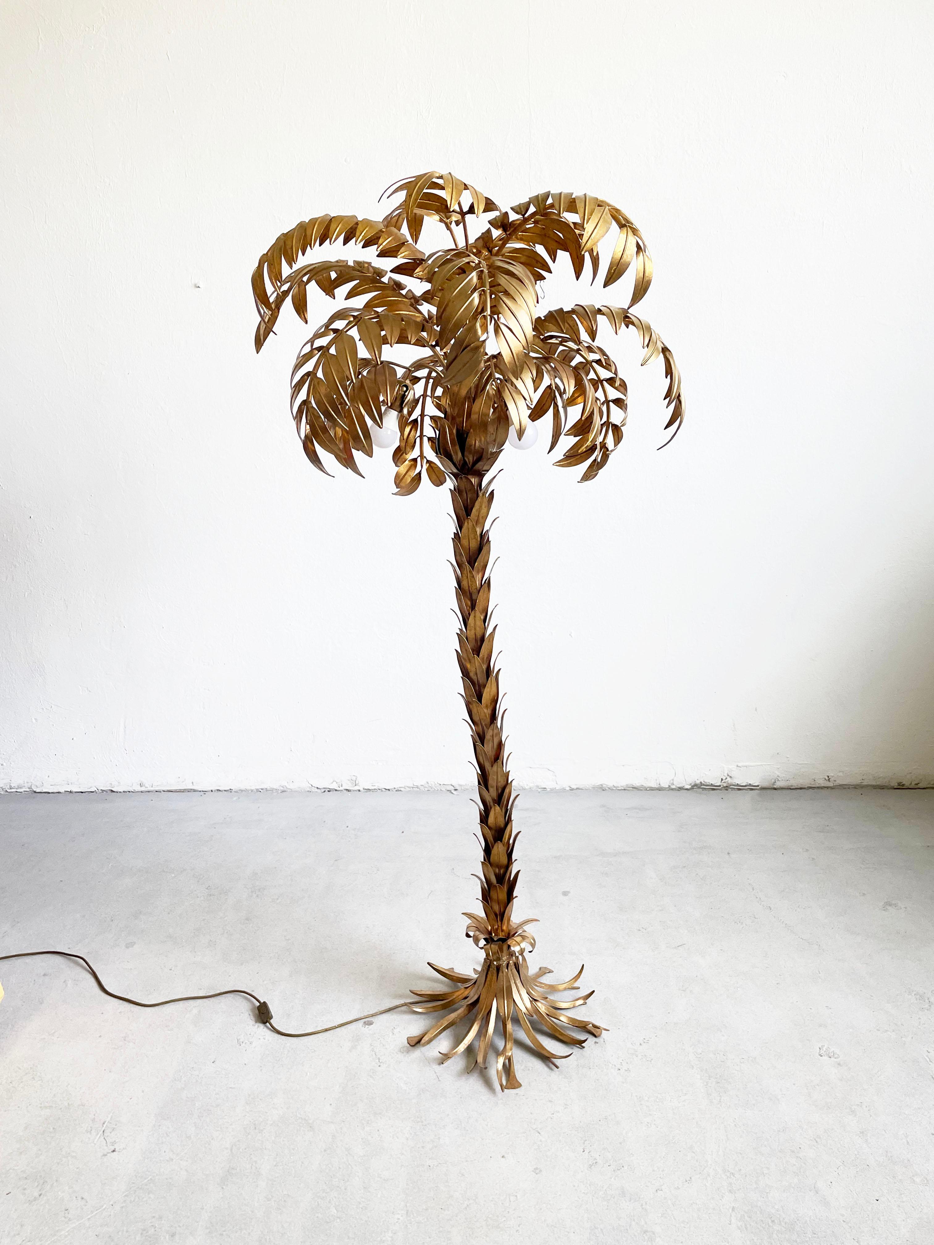 Gilt Large Hollywood Regency Palm-Tree Floor Lamp by Hans Kögl, Germany 1970s
