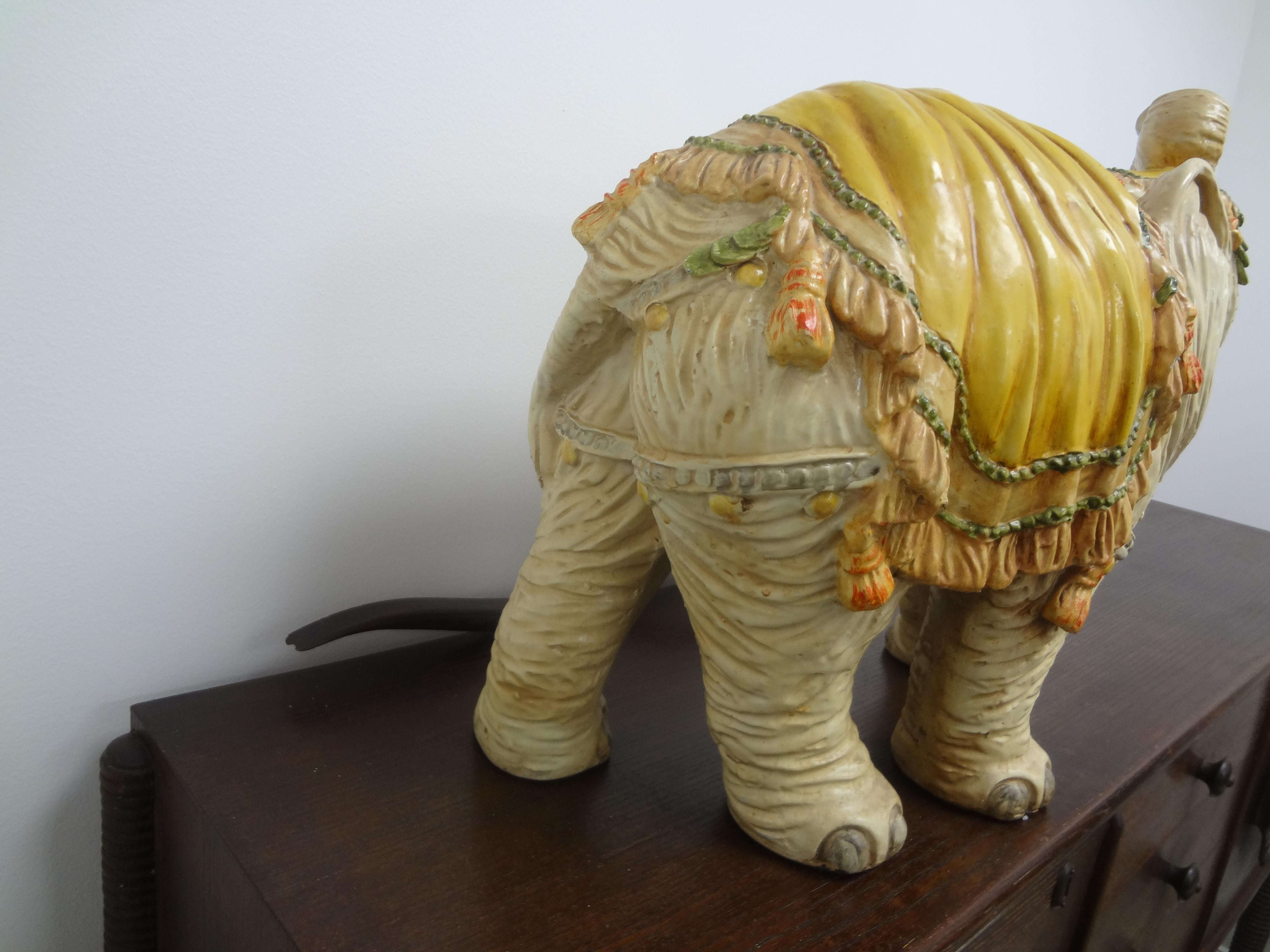 Large Hollywood Regency Polychrome Elephant Sculpture For Sale 3