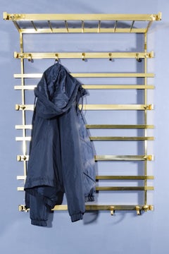 Large Hollywood Regency Solid Brass Wall-Mounted Coat Rack Italy, 1970s