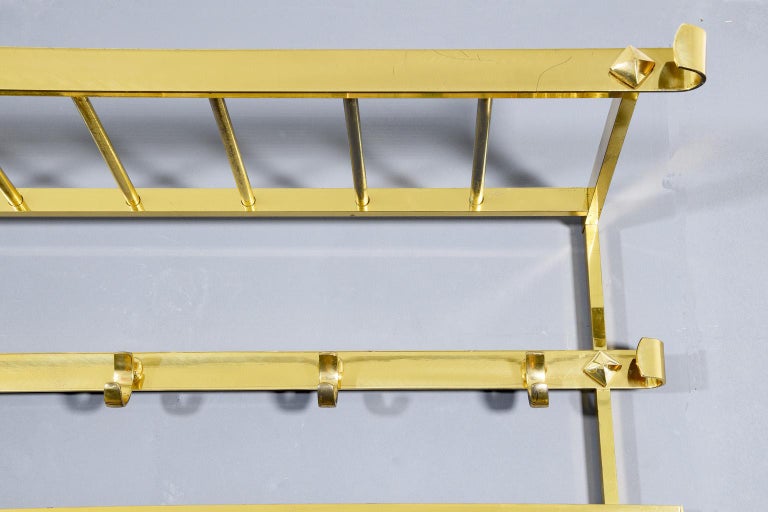 Large Hollywood Regency Solid Brass WallMounted Coat Rack Italy, 1970s