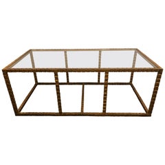 Large Hollywood Regency Style Metal Glass Top Rectangular Designers Coffee Table