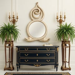 Large Hollywood Regency Style Painted Carved Wood Dolphin Grotto Wall Mirror