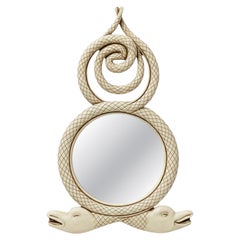 Large Hollywood Regency Style Painted Carved Wood Dolphin Grotto Wall Mirror