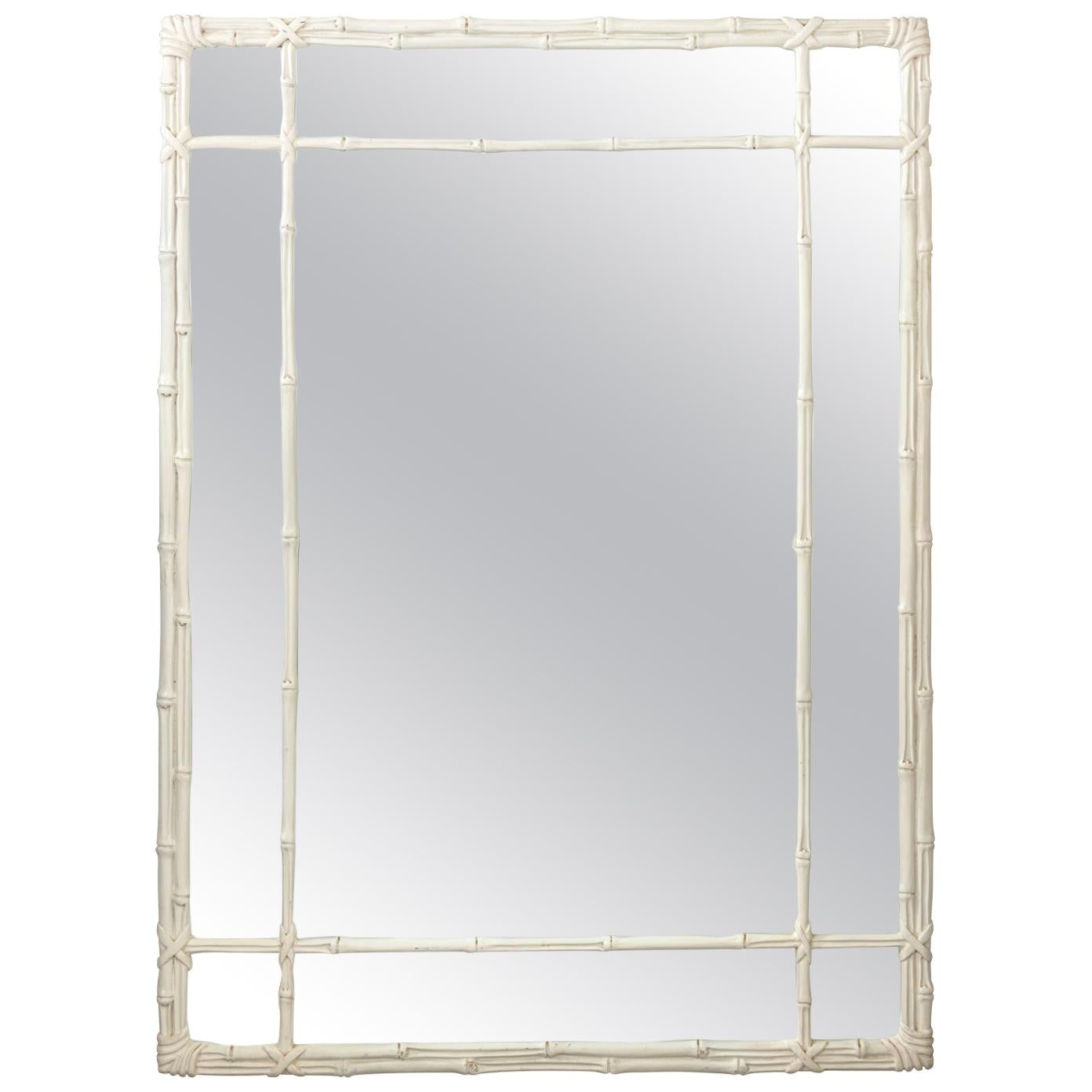 Large Hollywood Regency Style Painted Faux Bamboo Mirror