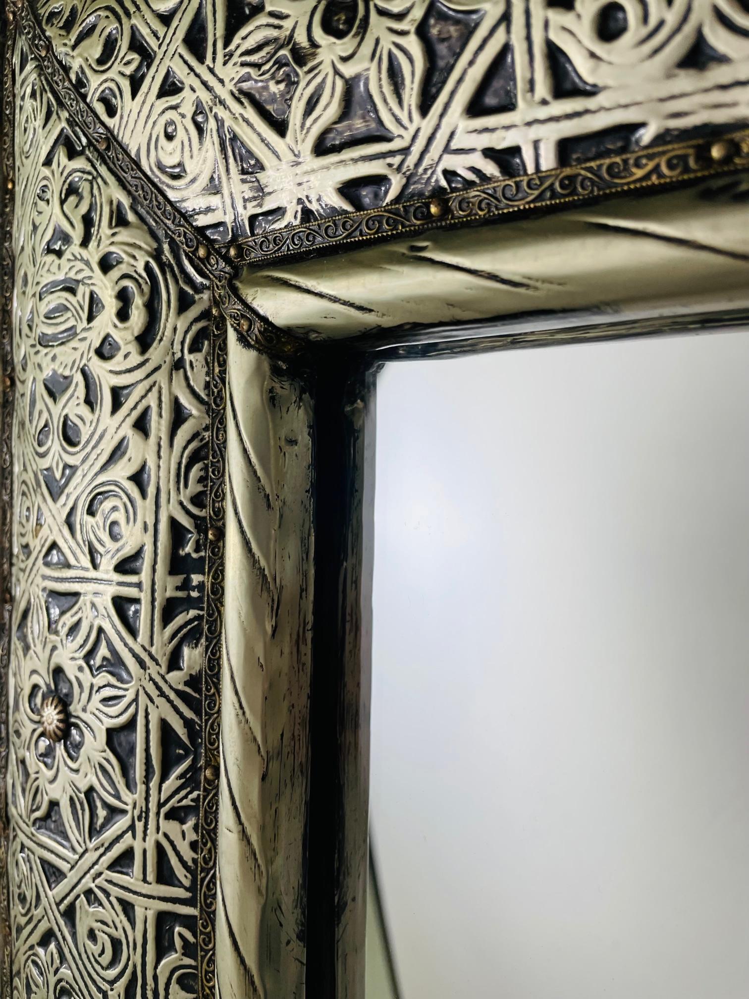 Large Hollywood Regency Style Silver Moroccan Filigree Wall Mirror For Sale 9