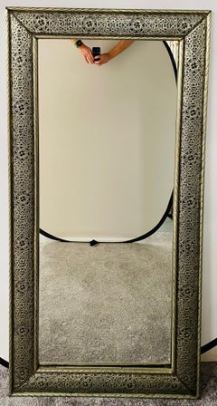 Large Hollywood Regency Style Silver Moroccan Filigree Floor or Wall Mirror