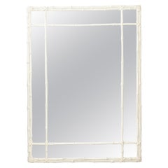 Large Hollywood Regency Style White Painted Faux Bamboo Mirror