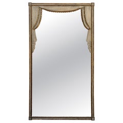 Large Hollywood Regency Trompe L'oeil Draped Giltwood Mirror