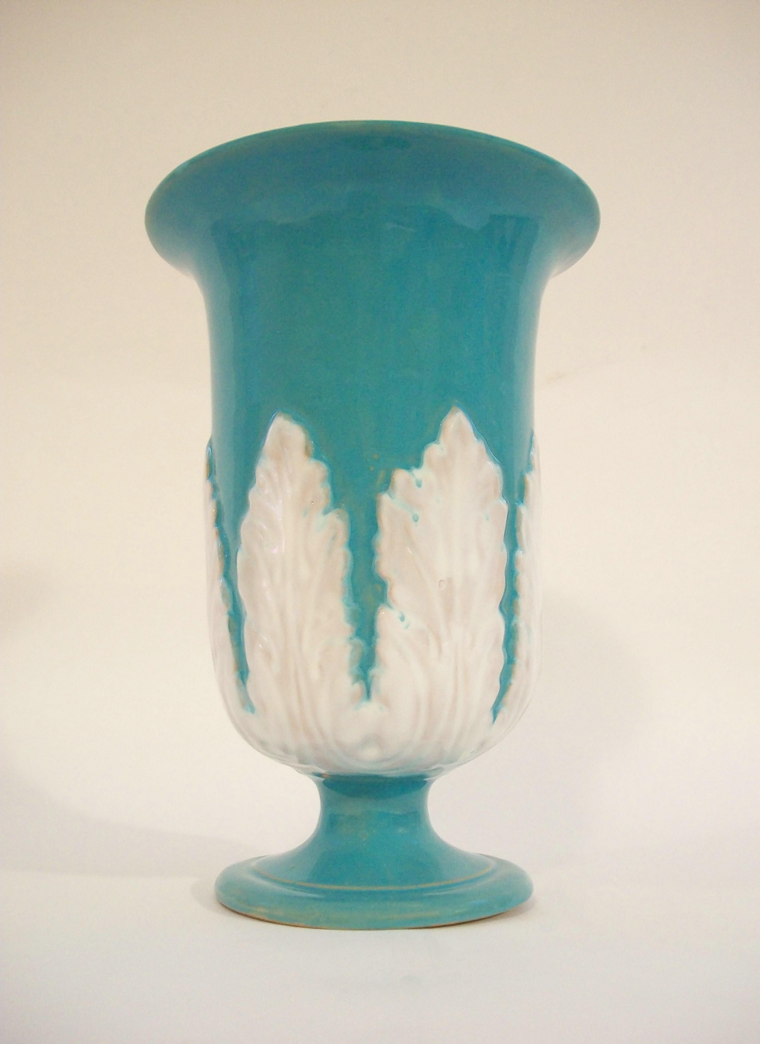 Italian Large Hollywood Regency Turquoise Glazed Terracotta Vase - Italy - Circa 1960's For Sale