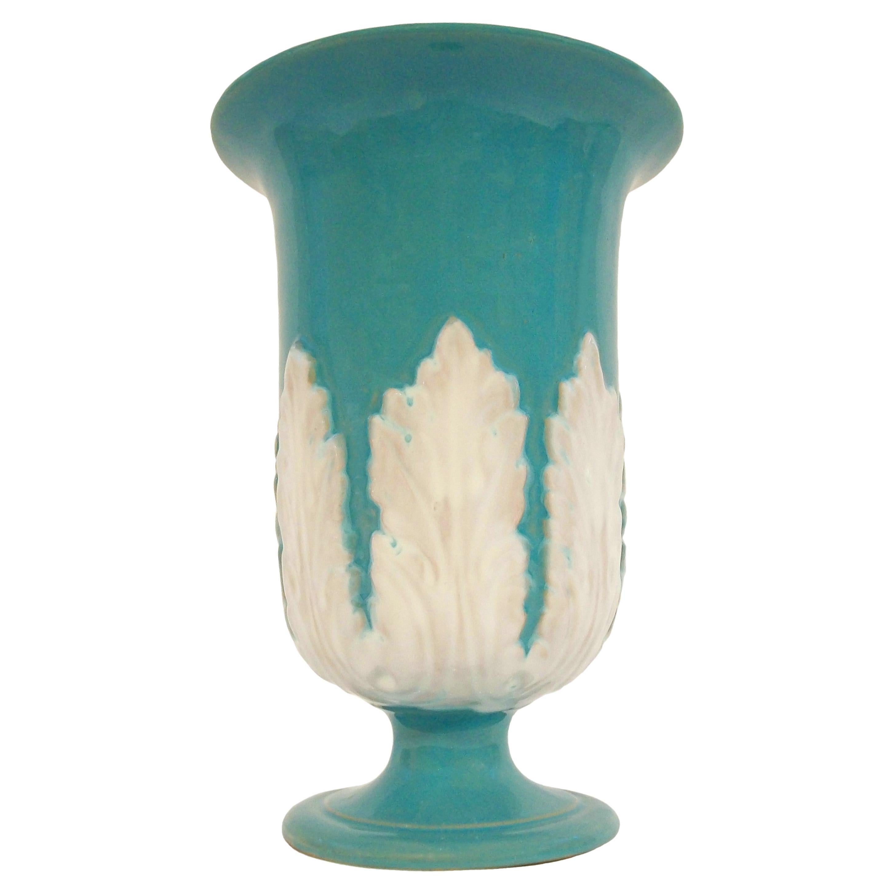 Grand vase Hollywood Regency en terre cuite émaillée turquoise - Italie - vers les années 1960