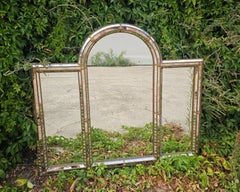 Large Hollywood Regency Venetian Triptych Wall Mirror with floral bronze accent